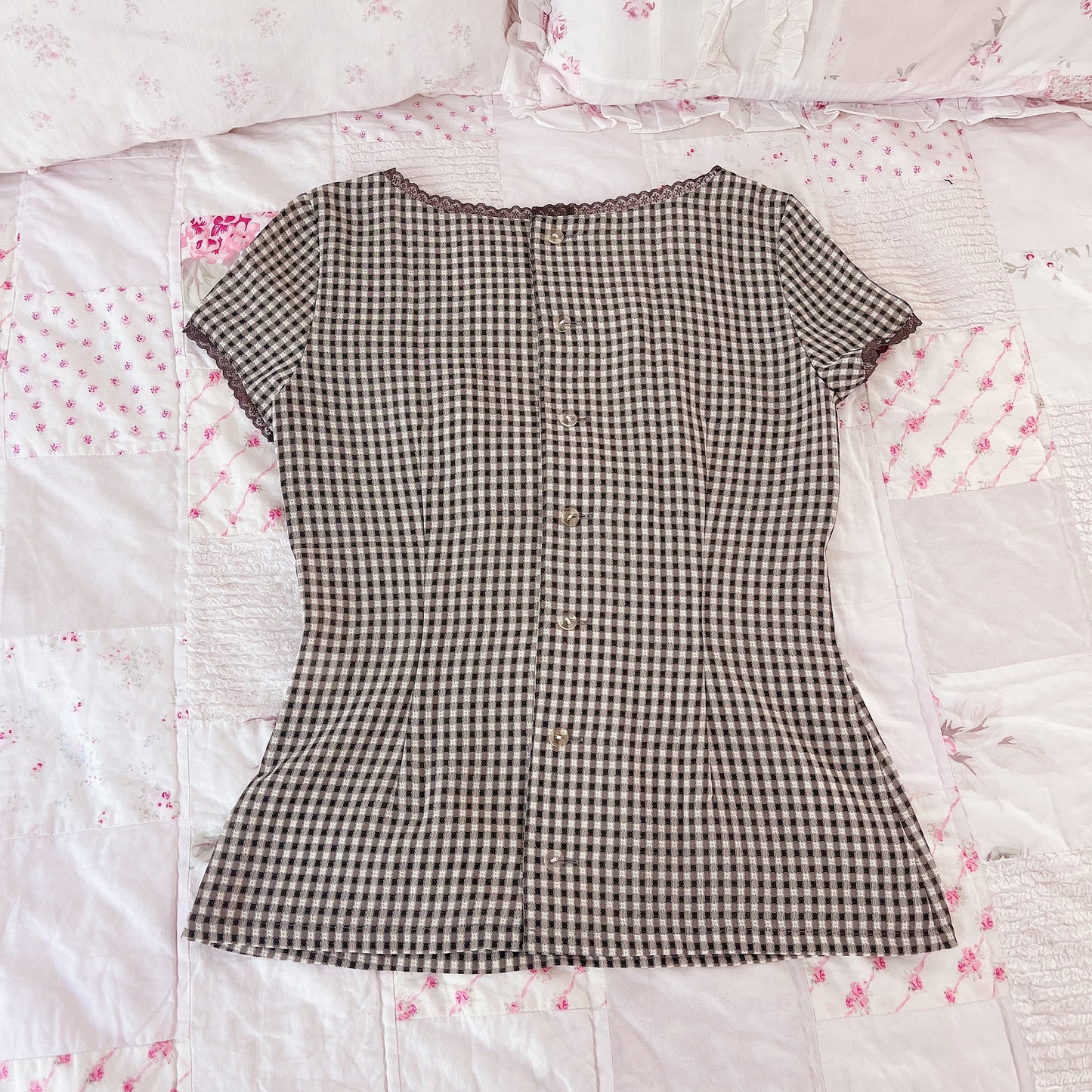 brown check milkmaid top