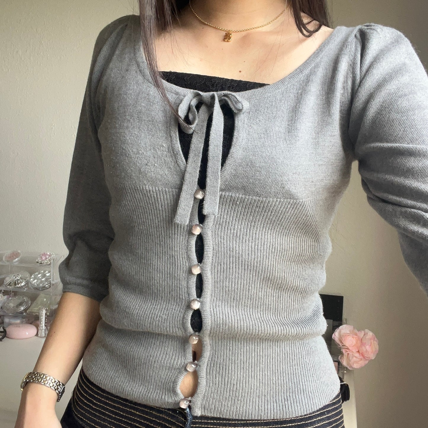 gray cardigan two piece set