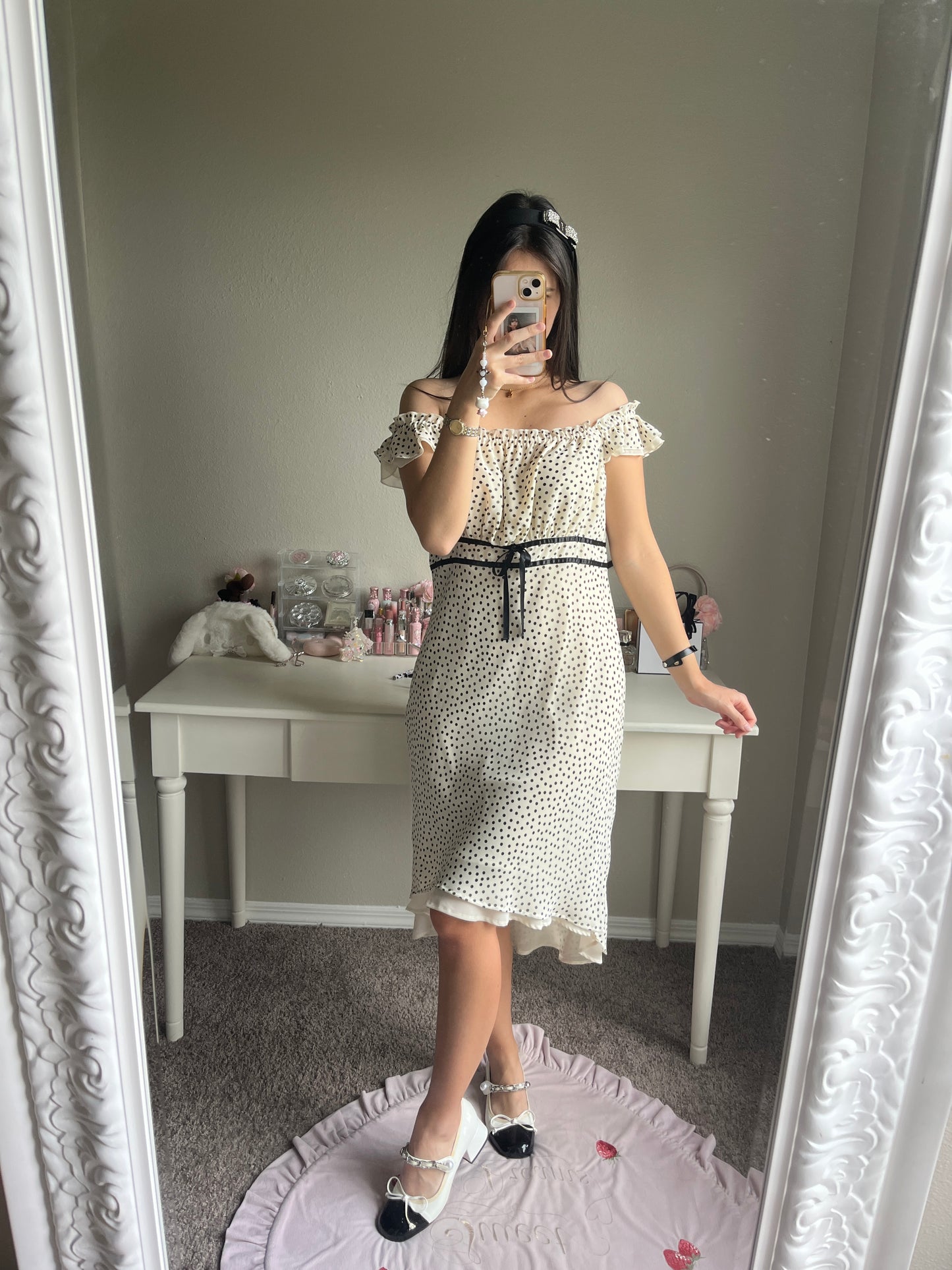 cream retro polka dot dress