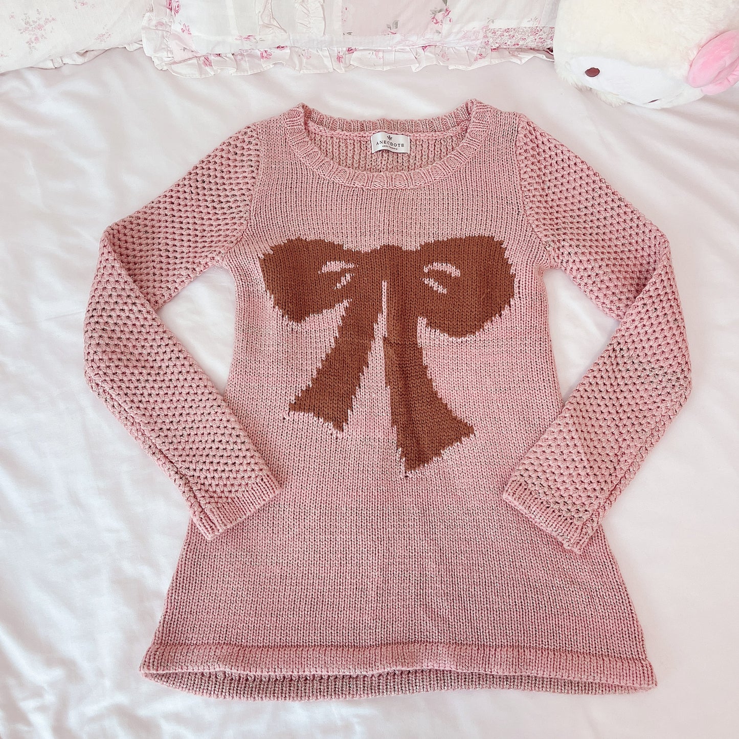 ribbon accent pink sweater dress