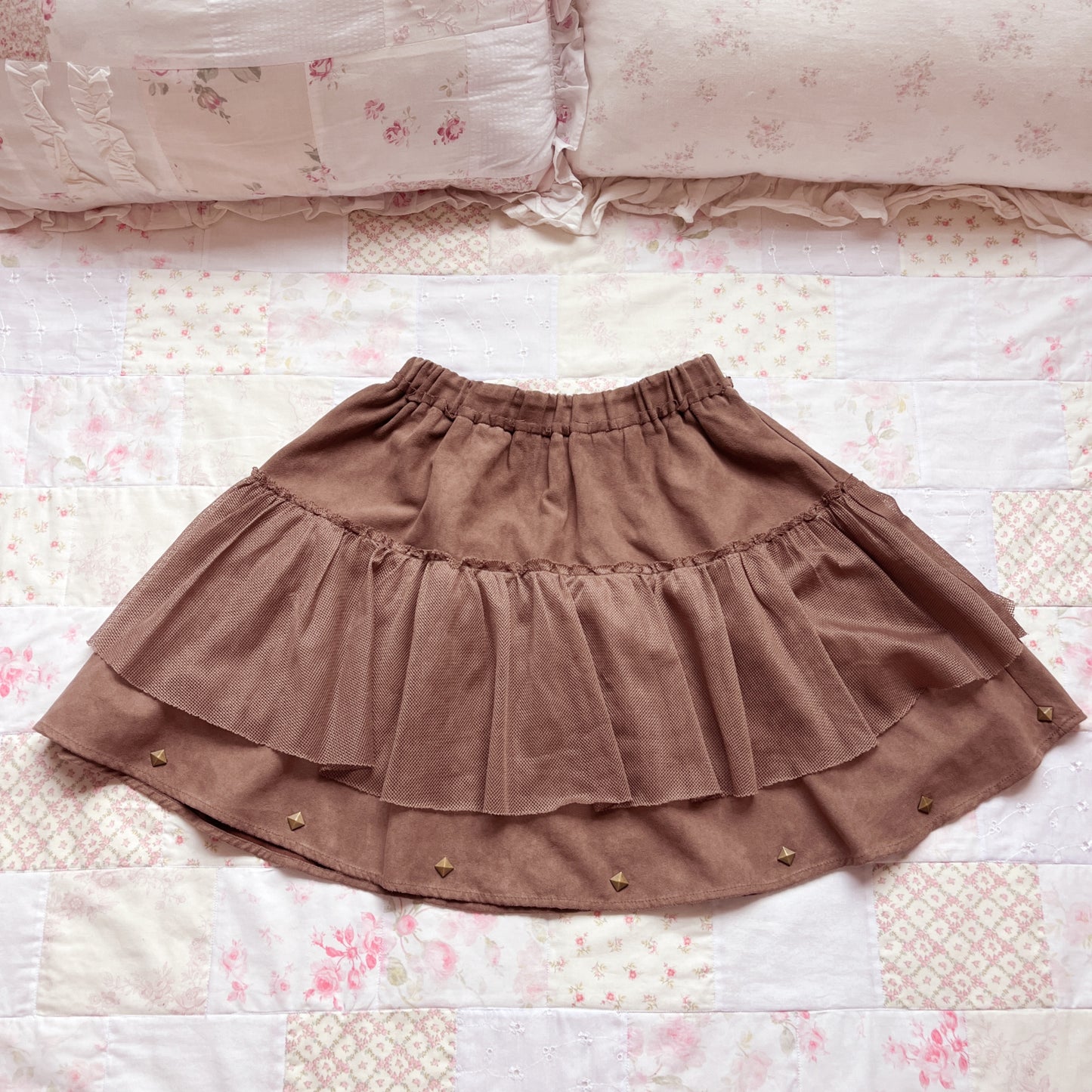 brown suede flowy skirt