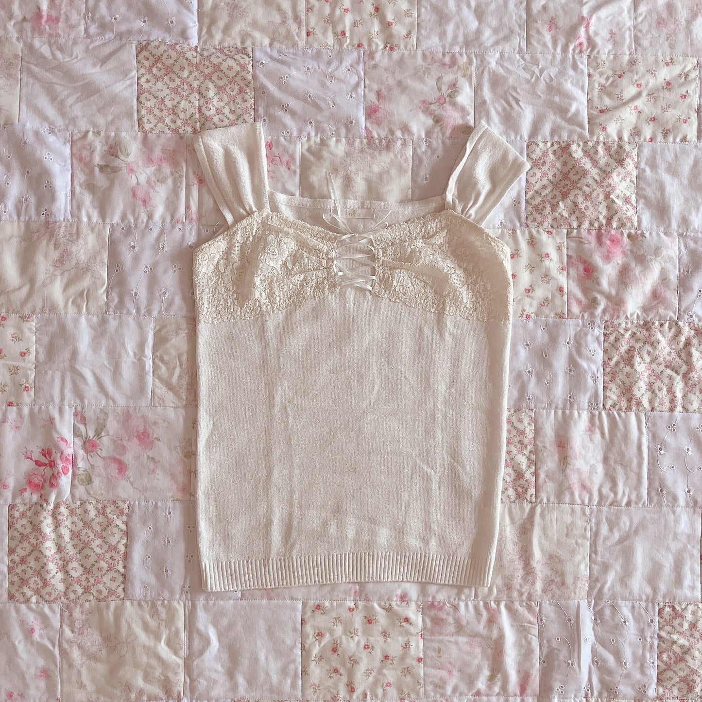 cream lace up princess knit
