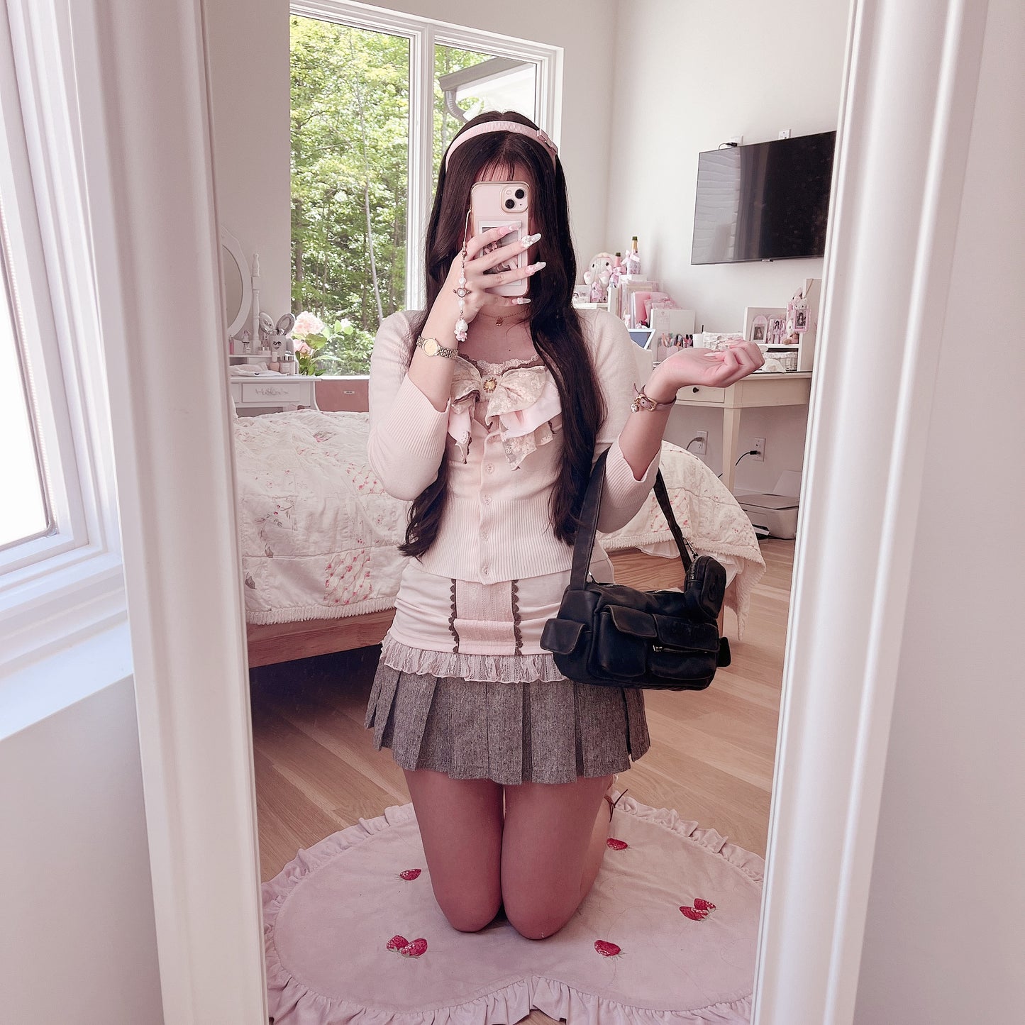 brown and pink ribbon camisole