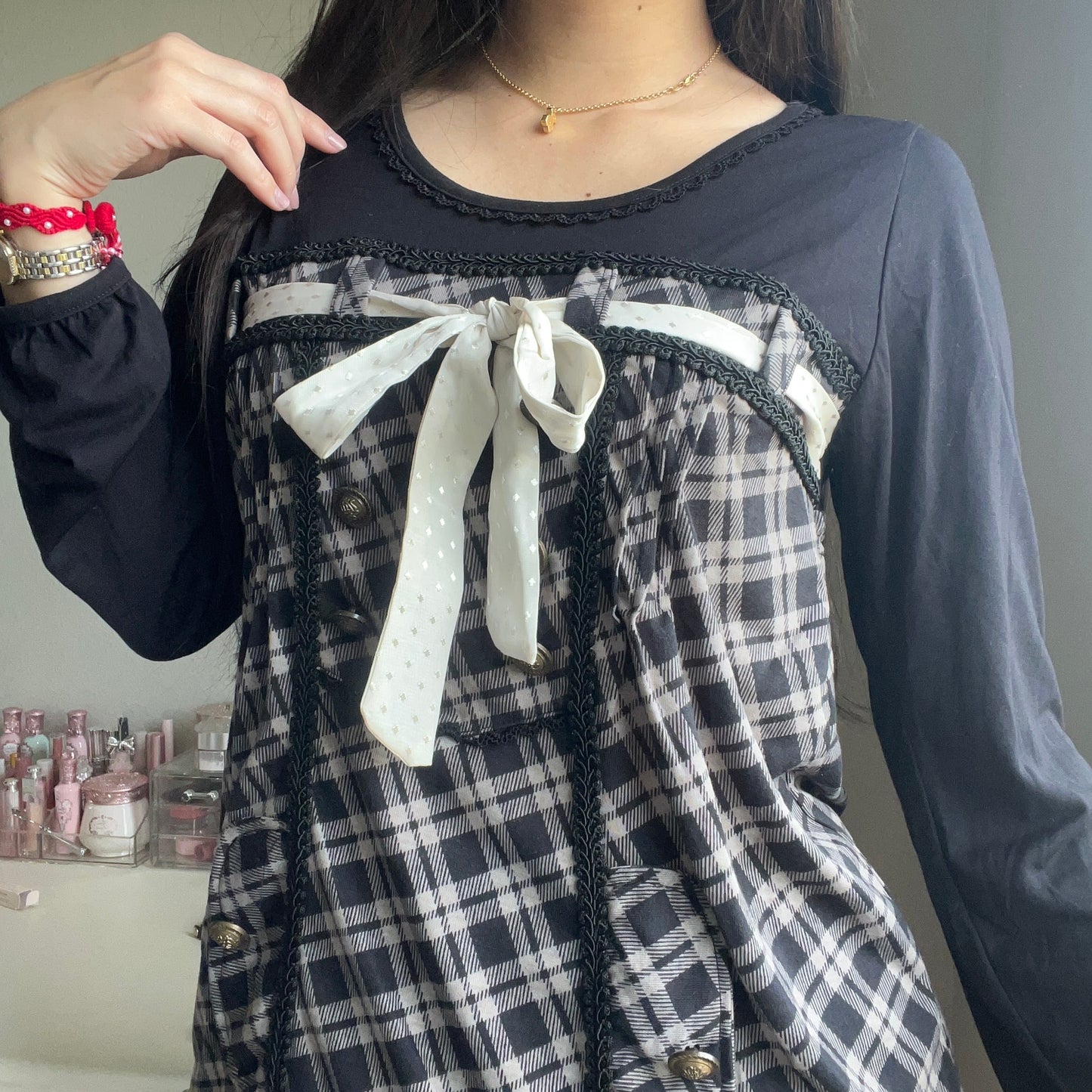 axes deep plum plaid blouse