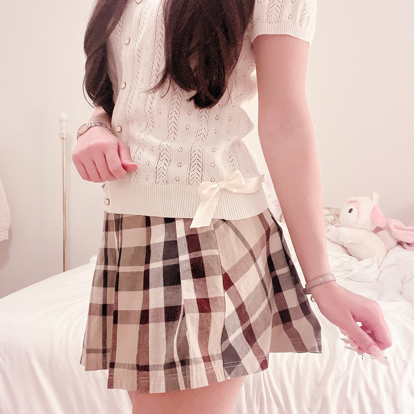 short sleeve pointelle cardigan
