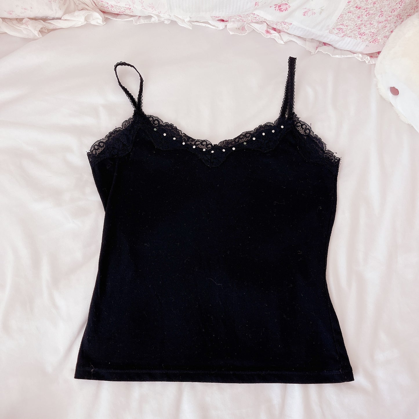 black lace trim mini parka & cami set
