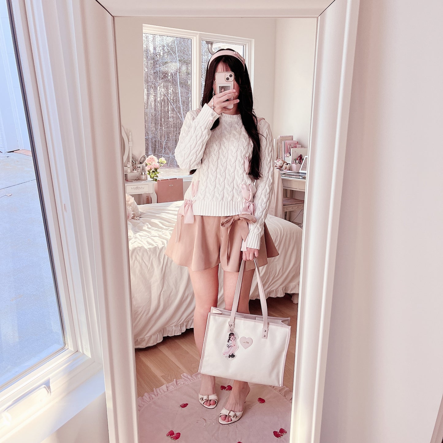 ribbon lace-up cable knit sweater