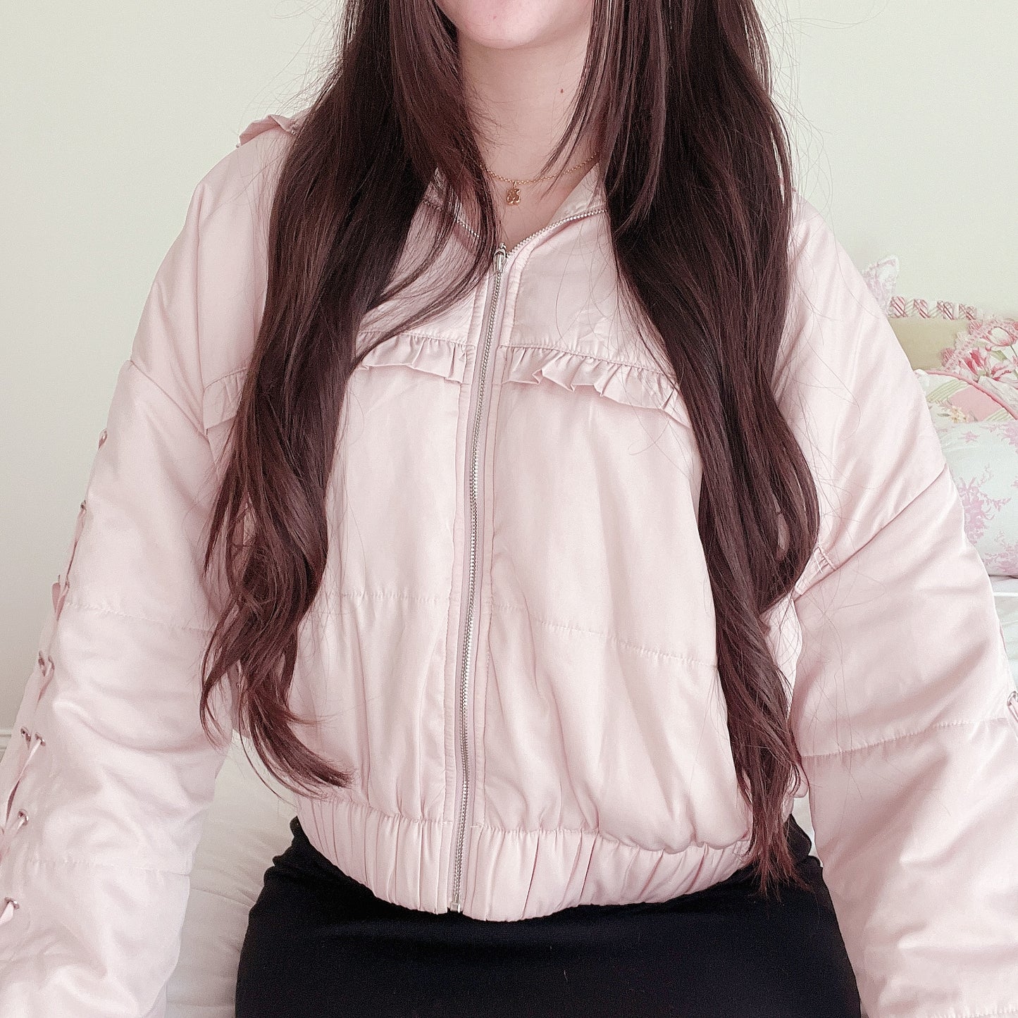 honey cinnamon puffy pink jacket