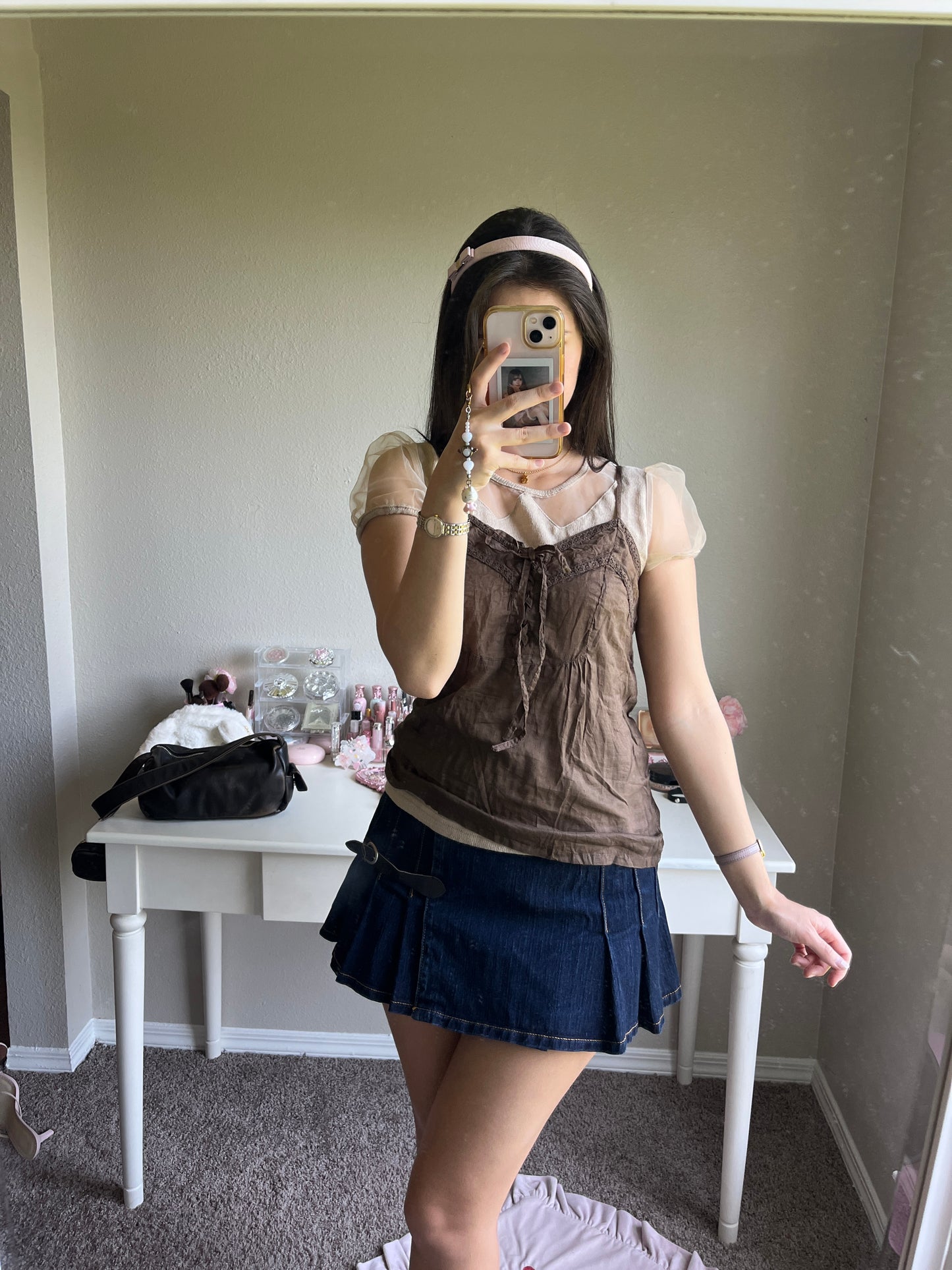 soft brown organza sleeve top