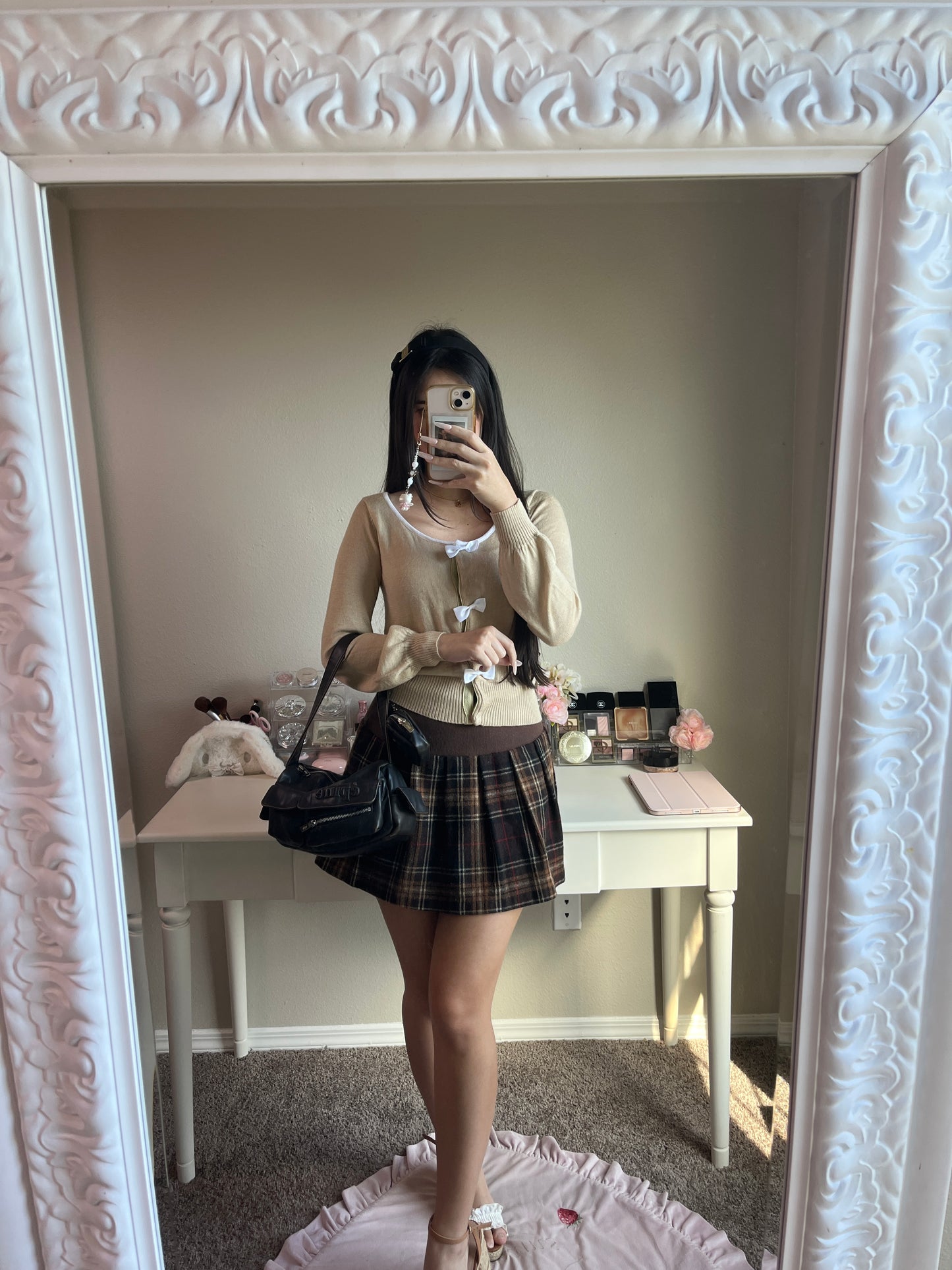 brown plaid soft skirt