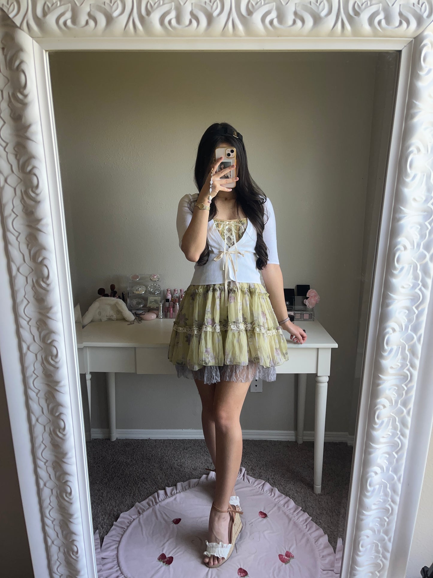 white ribbon tie mini cardigan