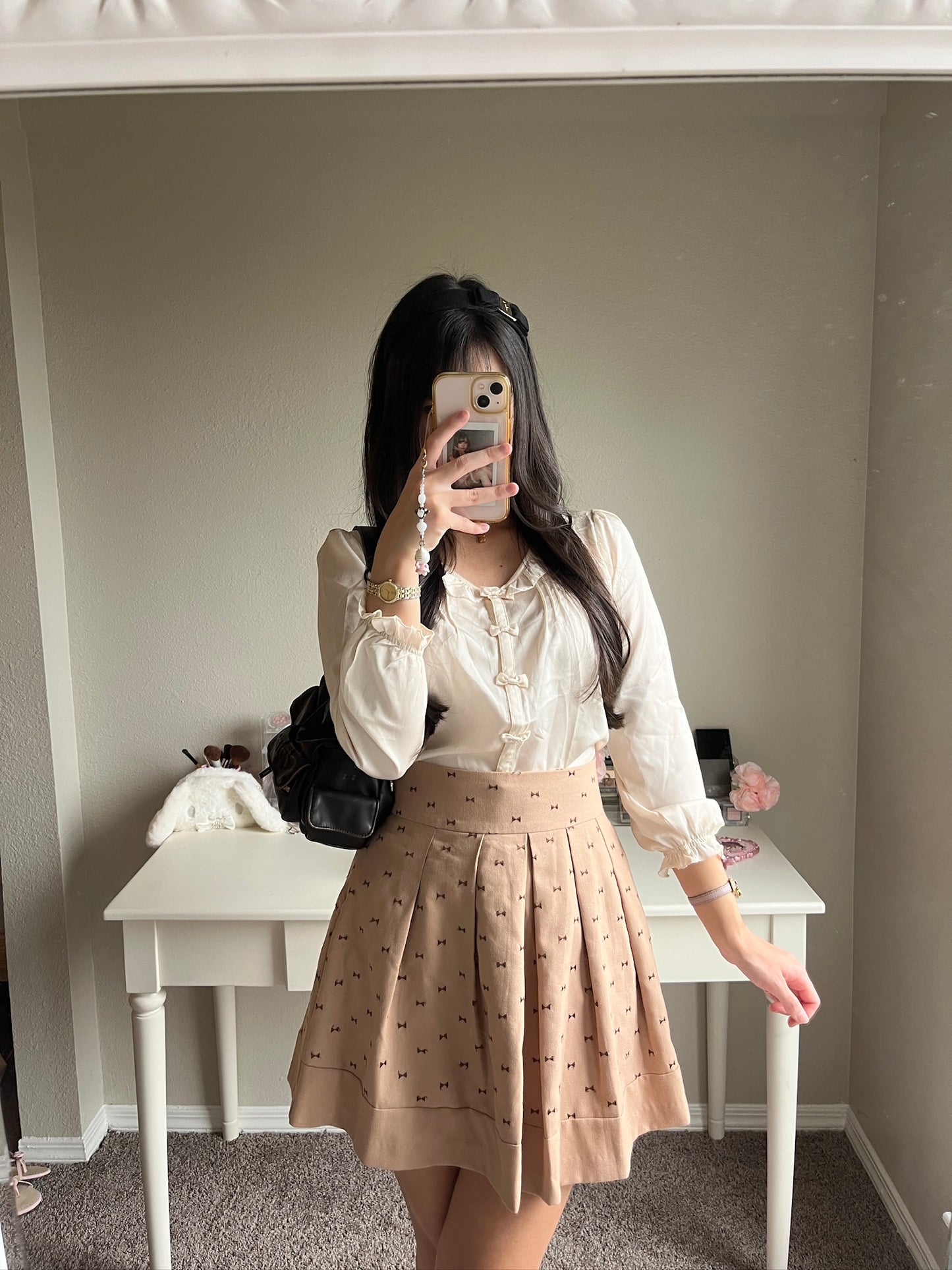 brown ribbon pattern skirt
