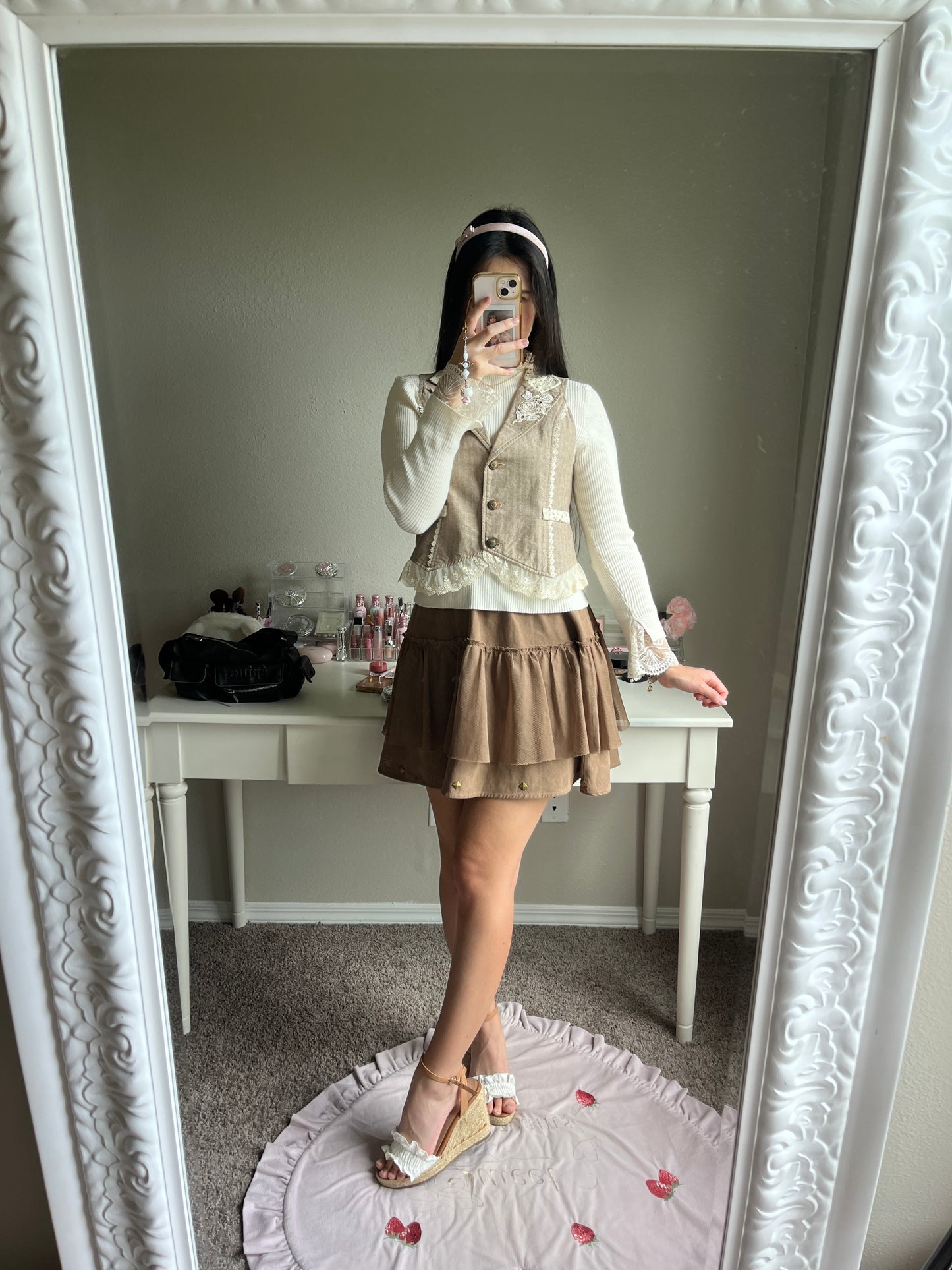 brown suede flowy skirt
