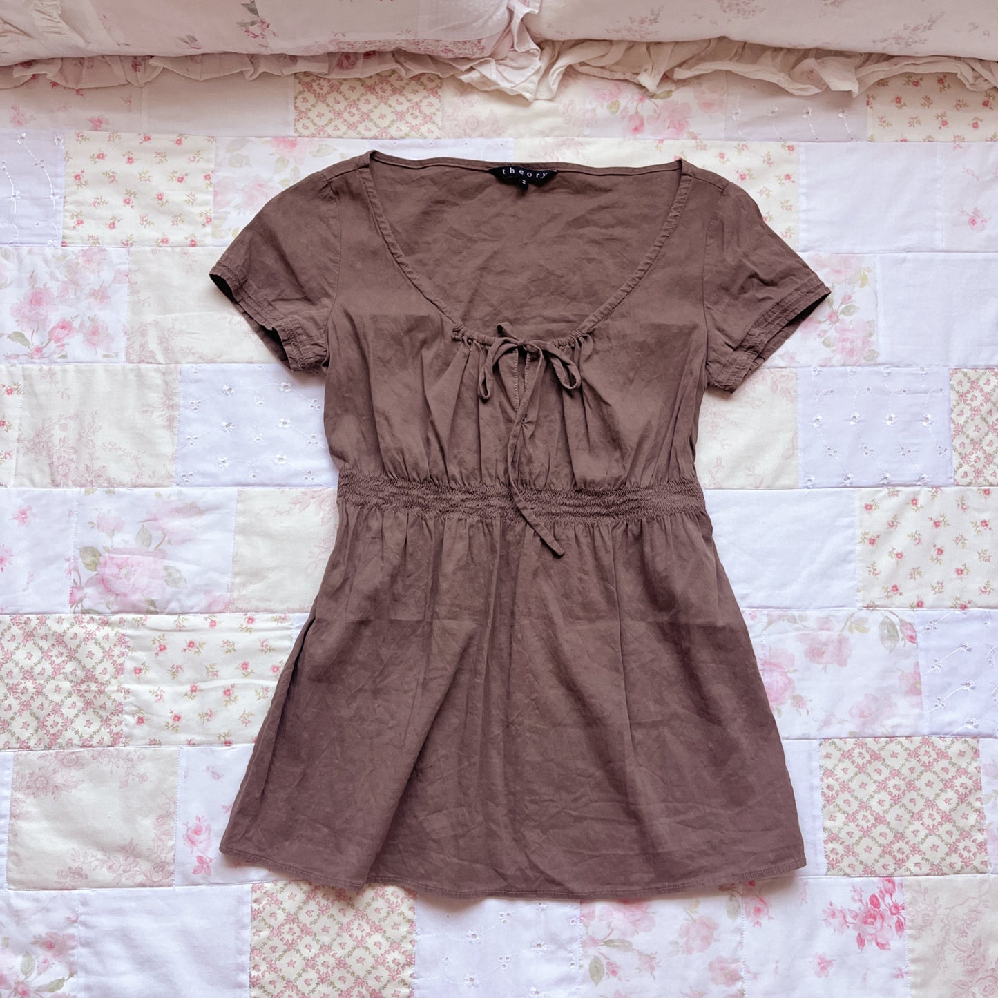 brown scoop neck milkmaid top