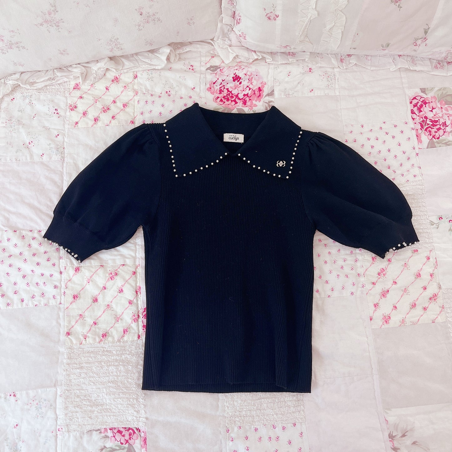 evelyn black polo style knit