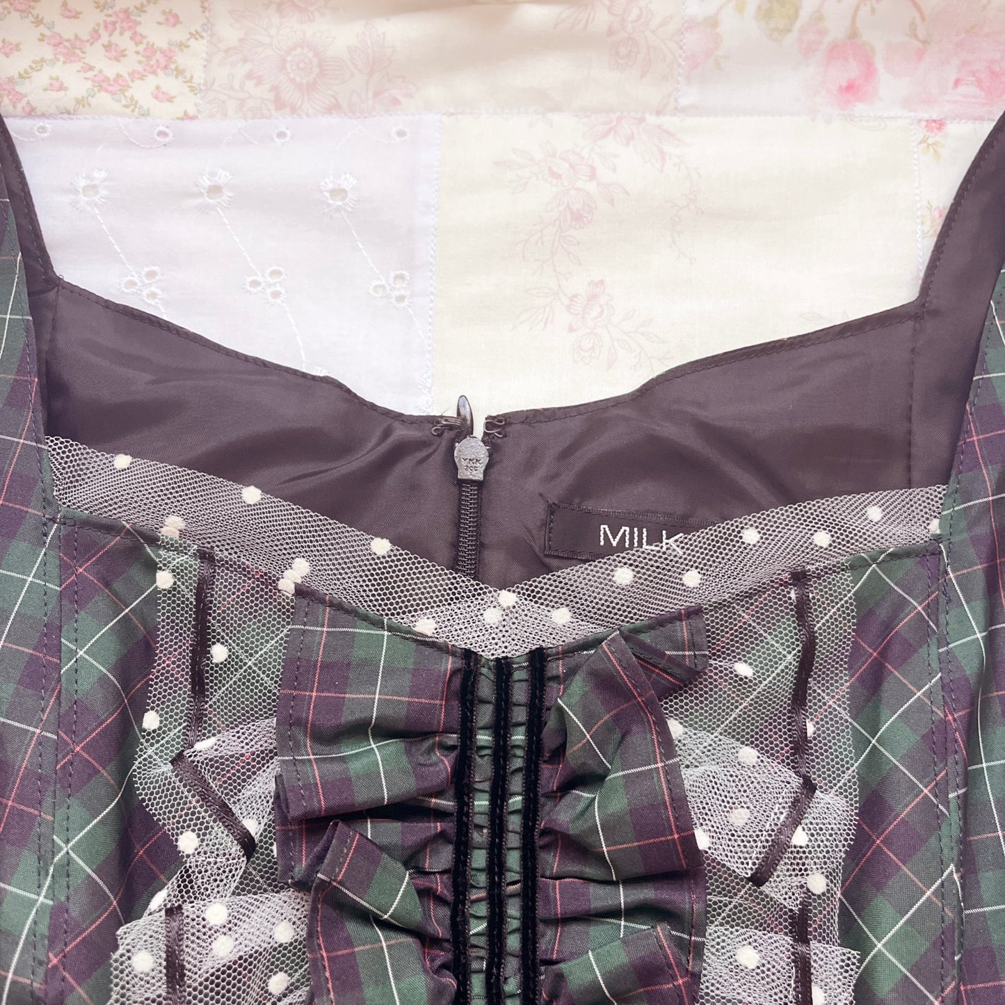 milk green tartan jsk