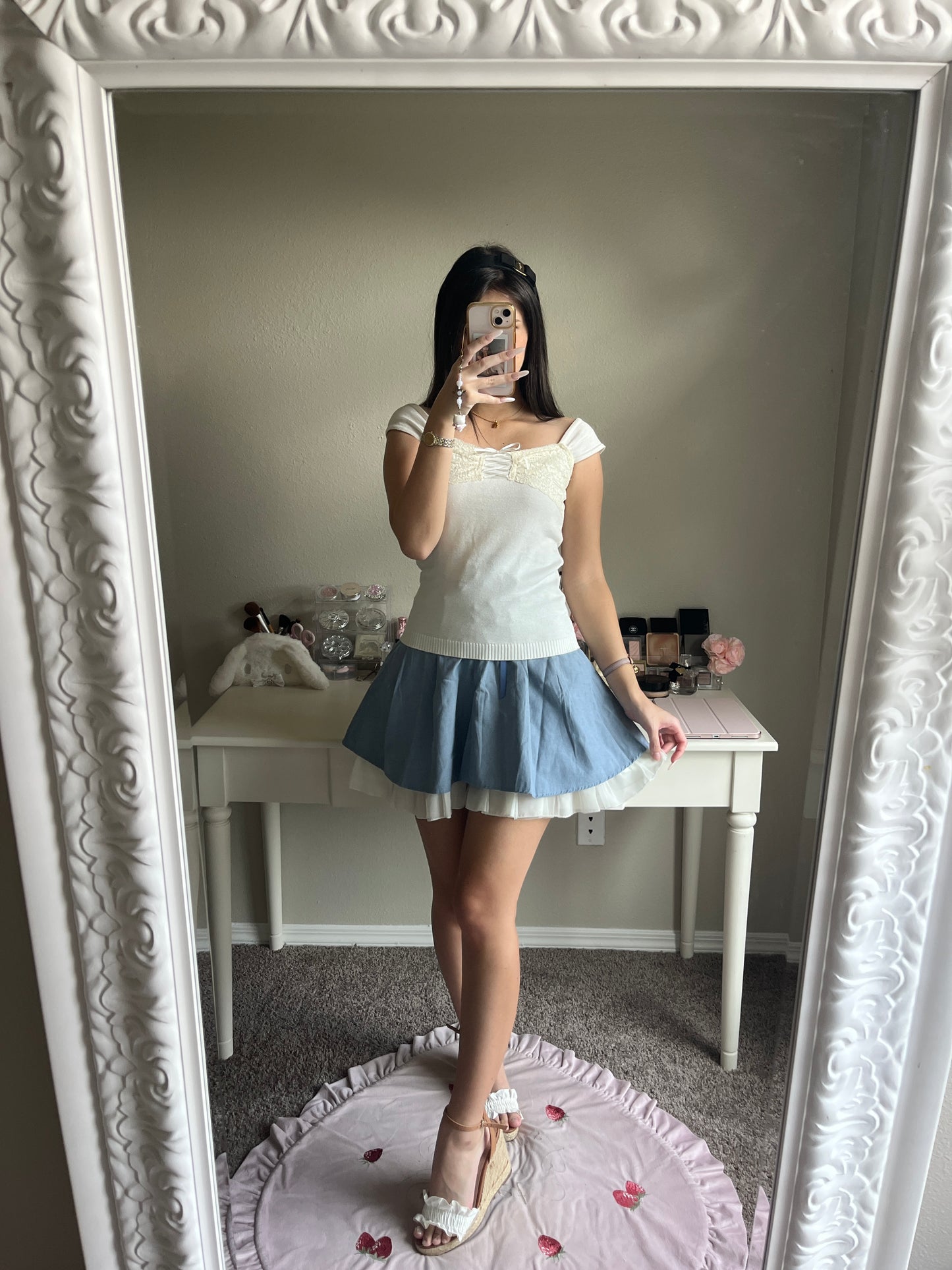cream lace up princess knit