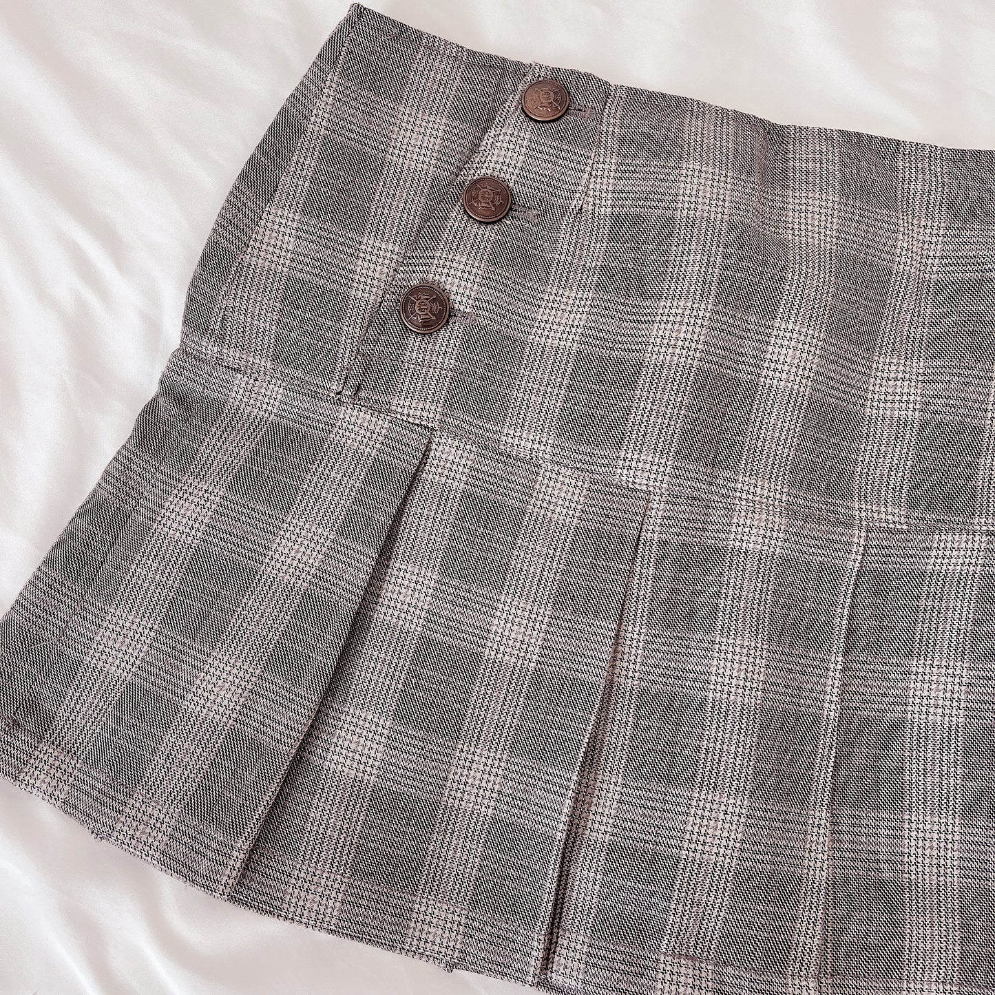 gray check button flap skirt