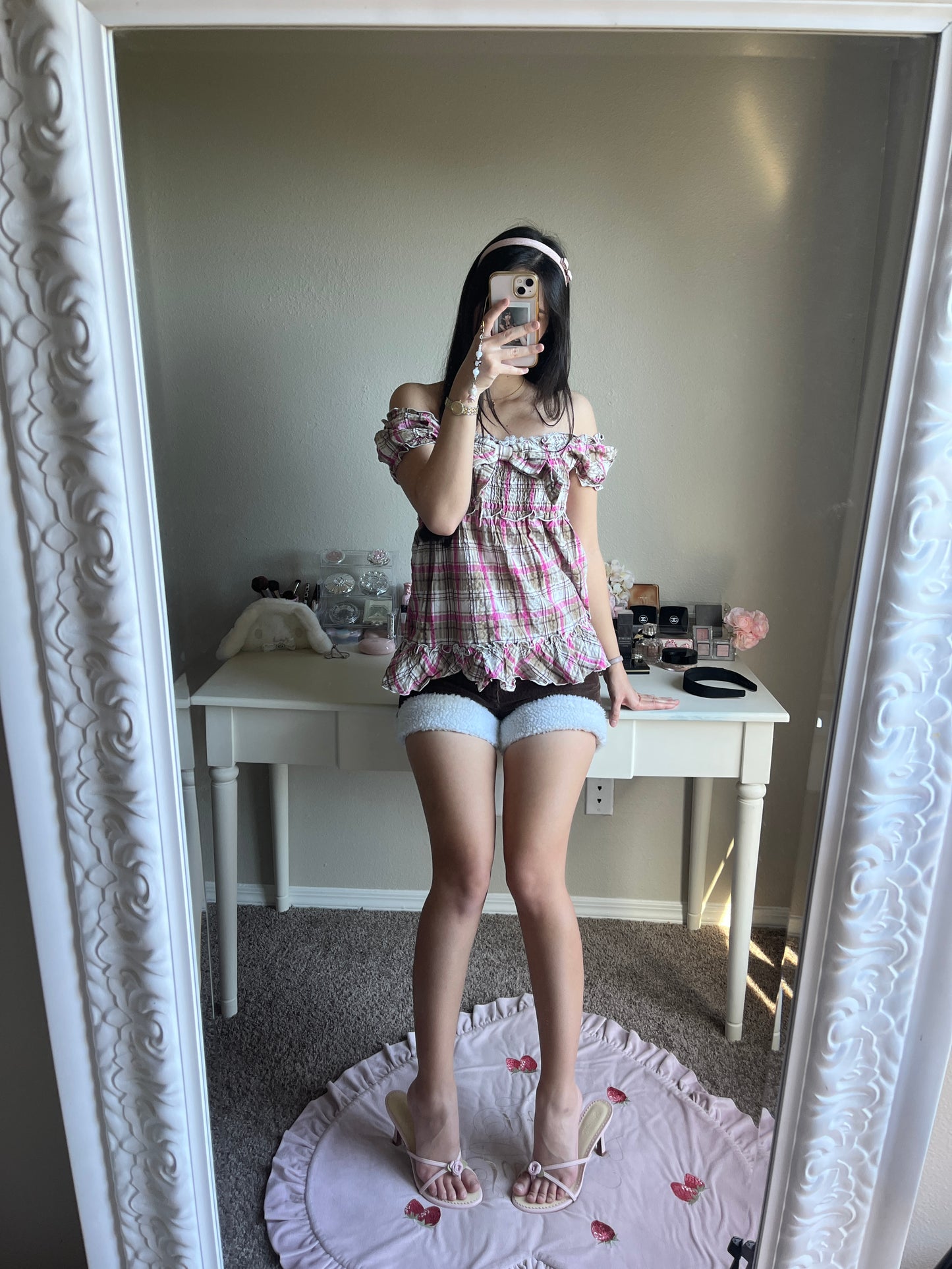 plaid off shoulder top