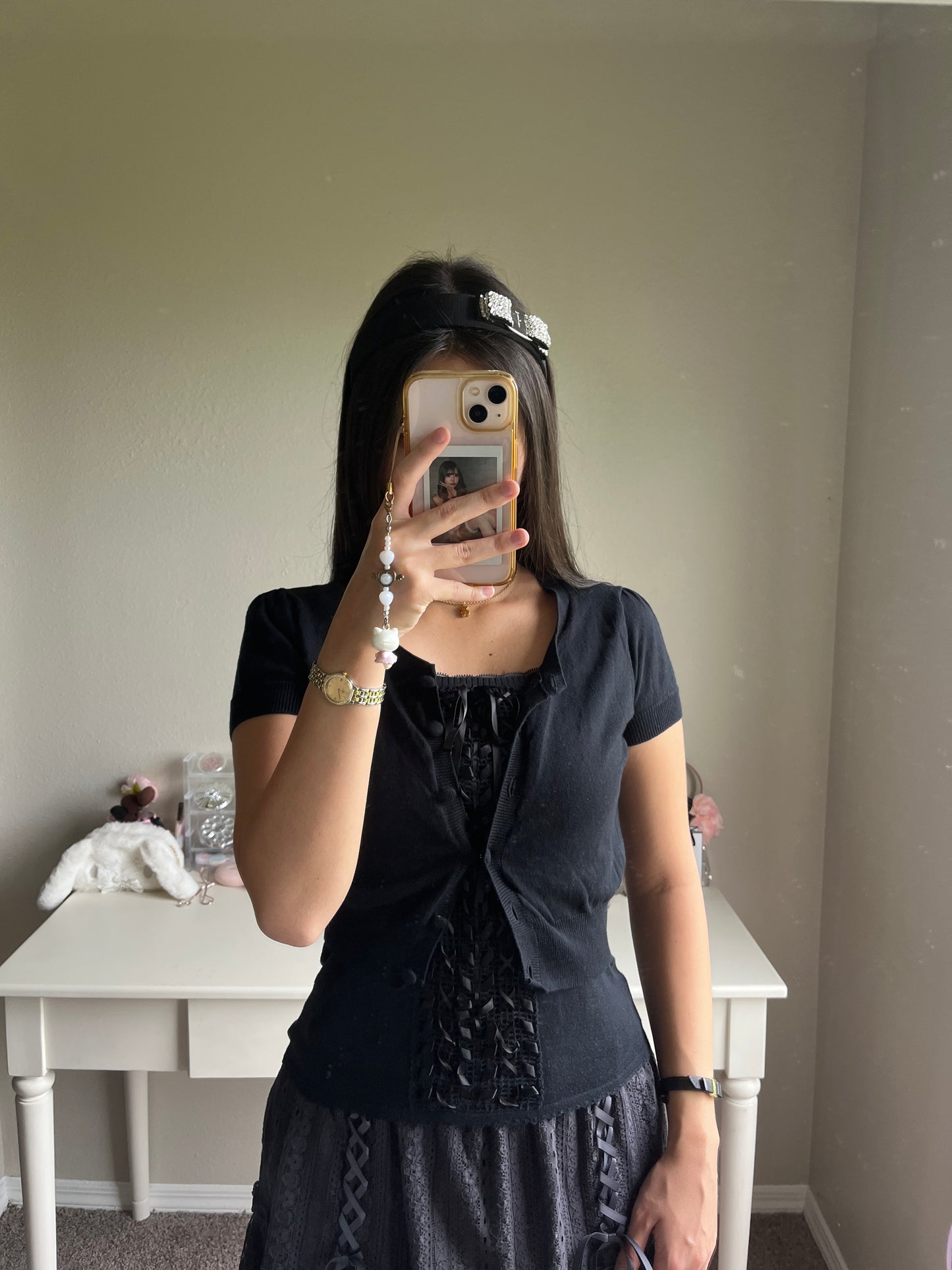 black lace up accent camisole