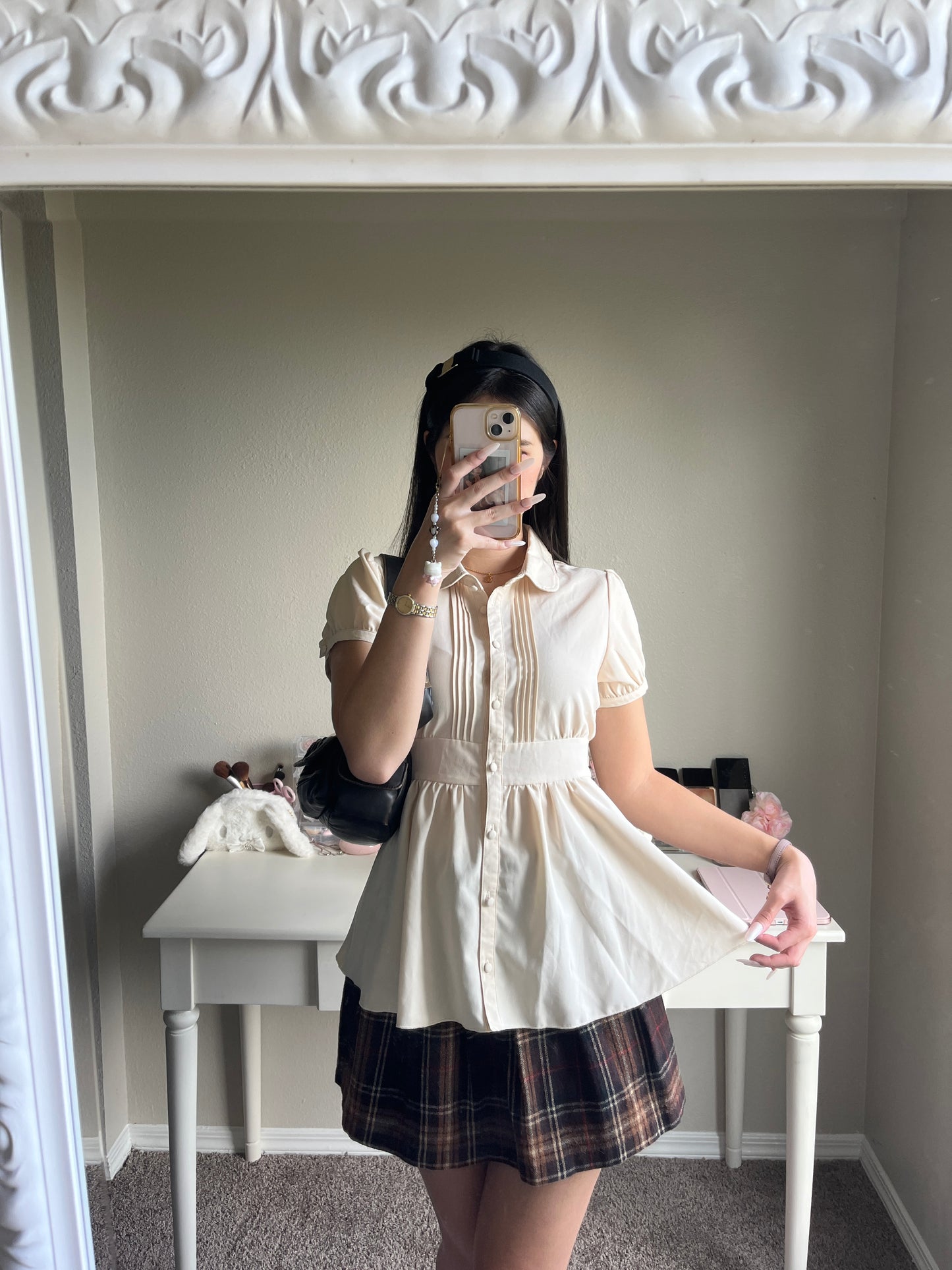 back ribbon babydoll blouse