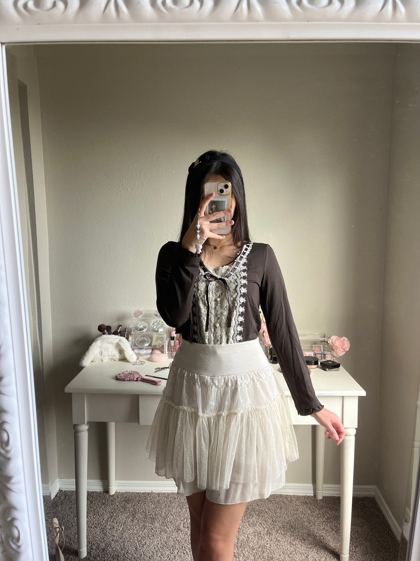 beige lace culottes