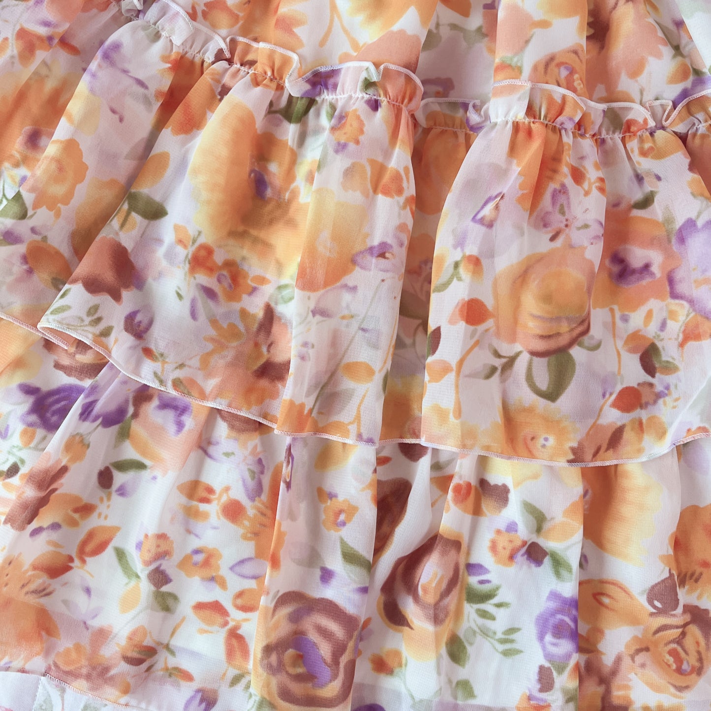 orange floral tiered skirt
