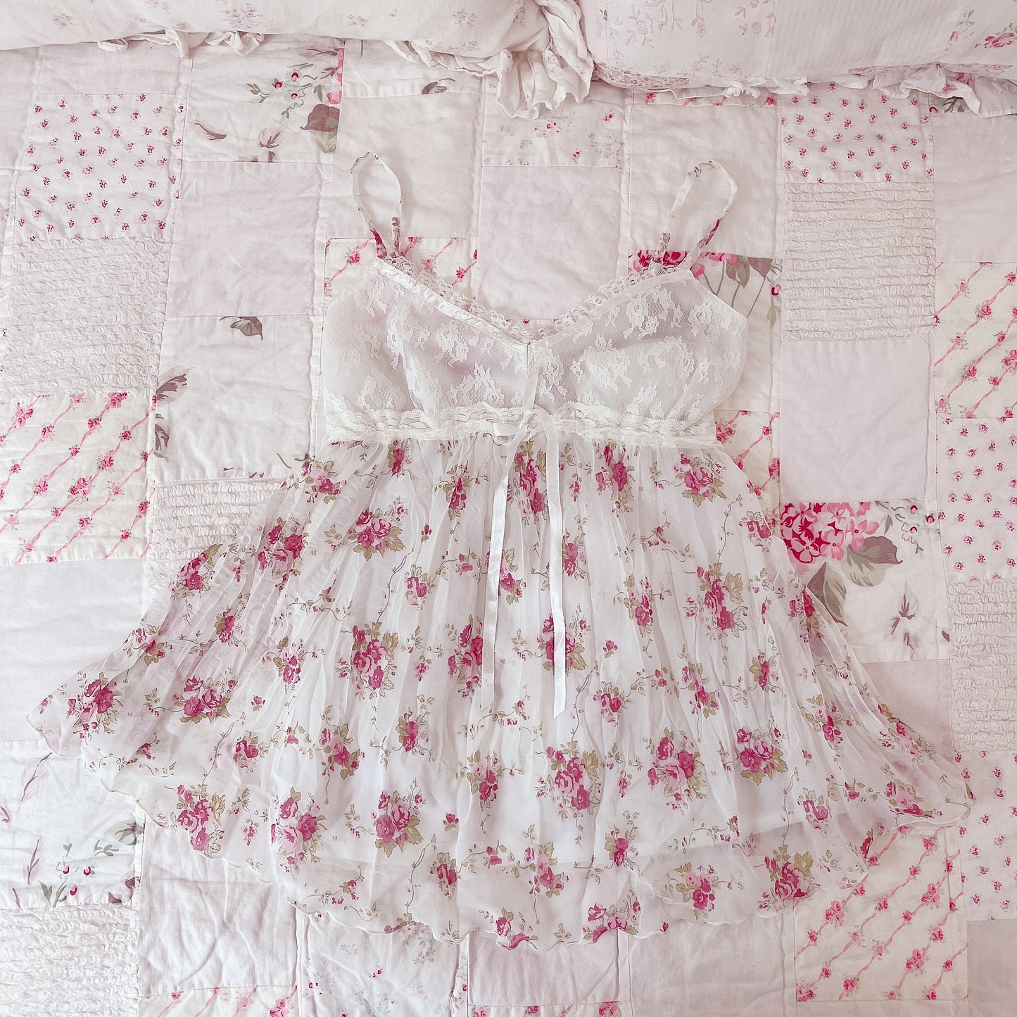 white floral accent babydoll cami