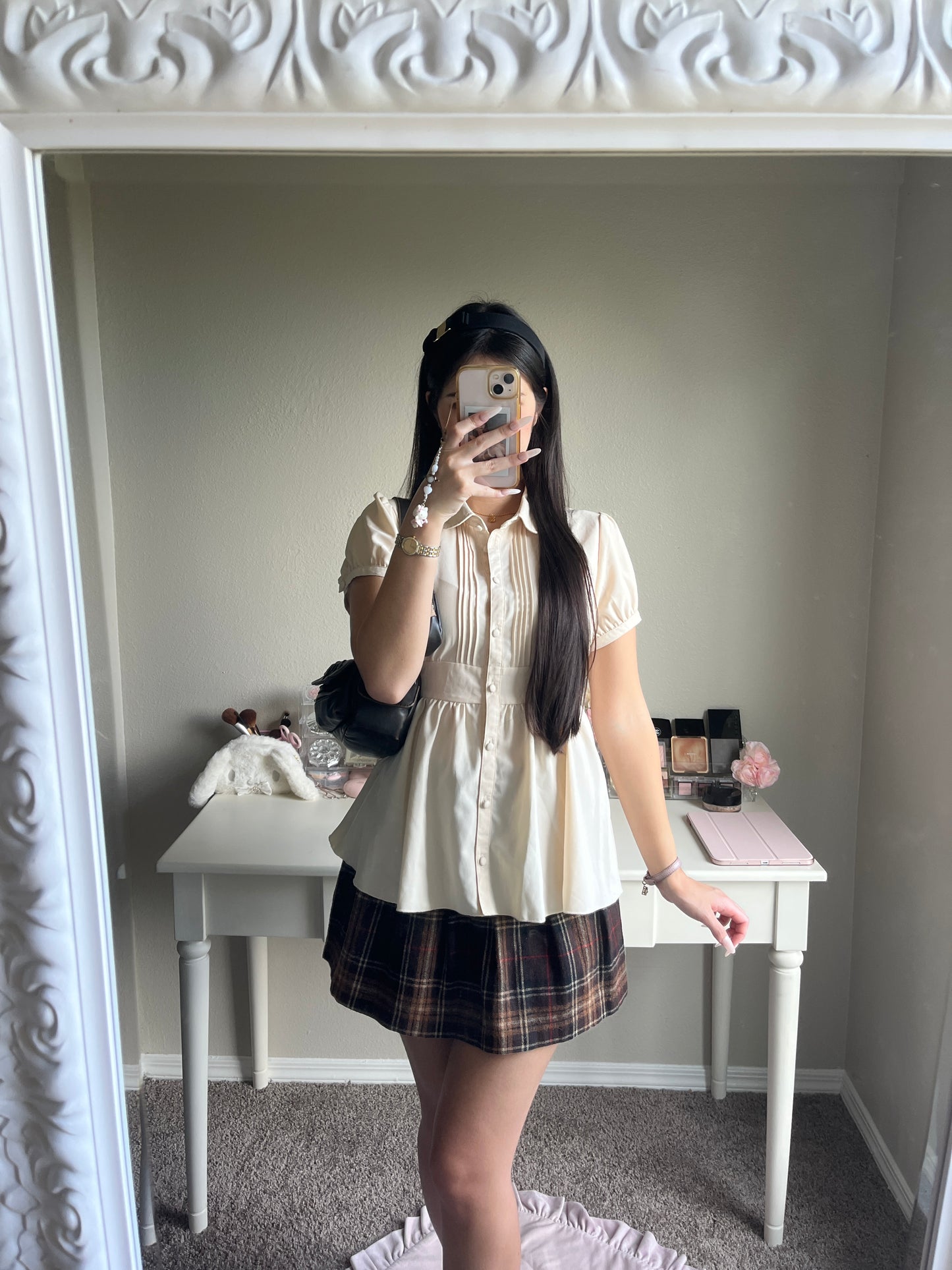 back ribbon babydoll blouse