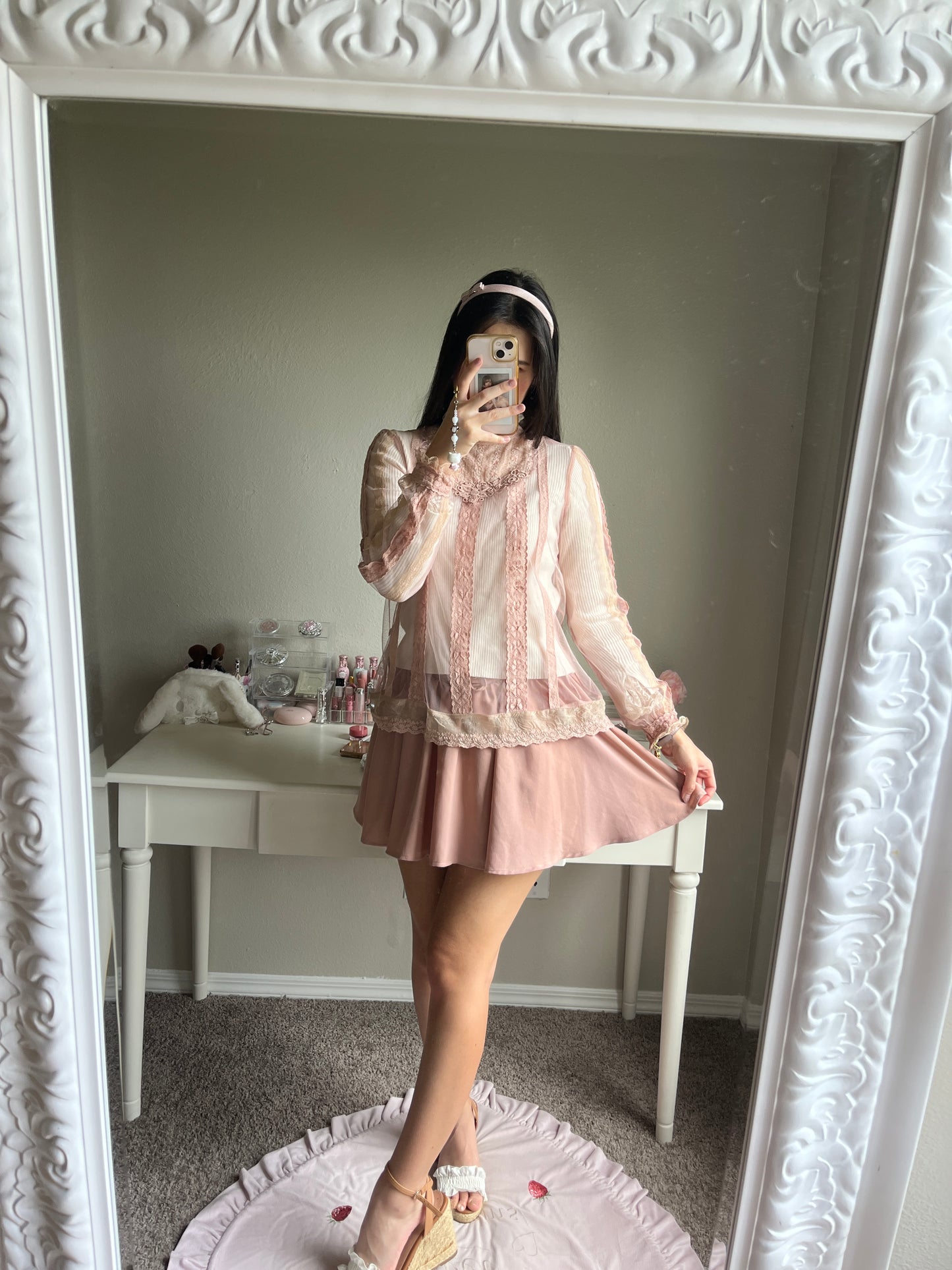 dusty pink sheer tulle blouse