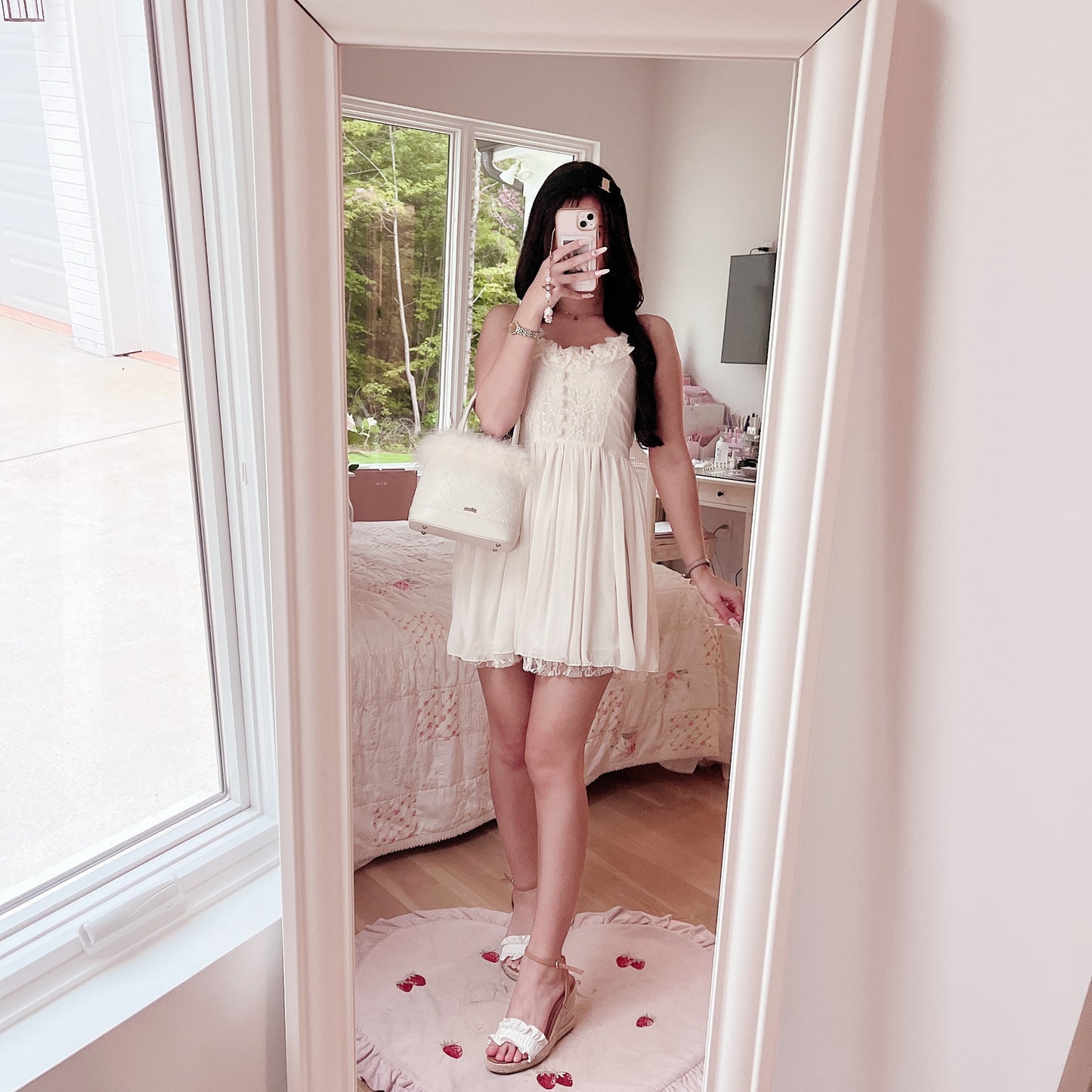 cream lace bodice chiffon dress