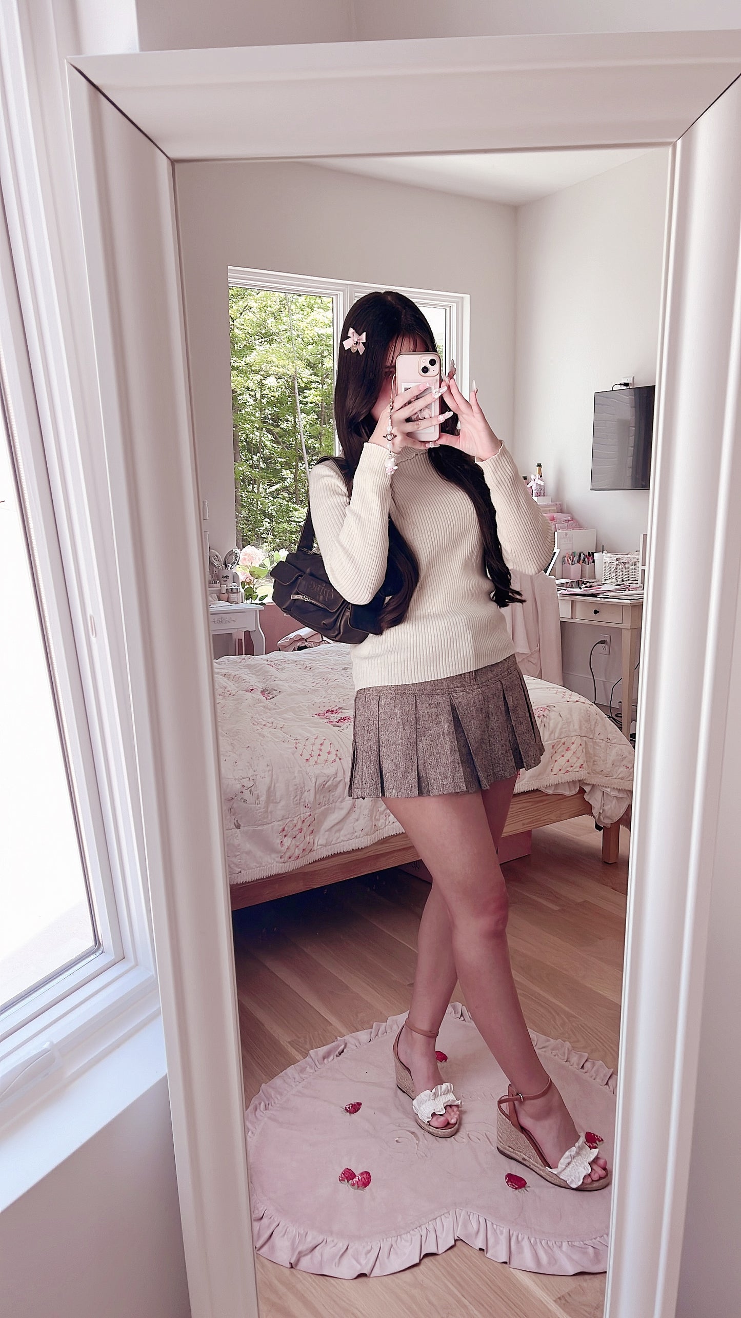 beige pink ribbon accent turtleneck