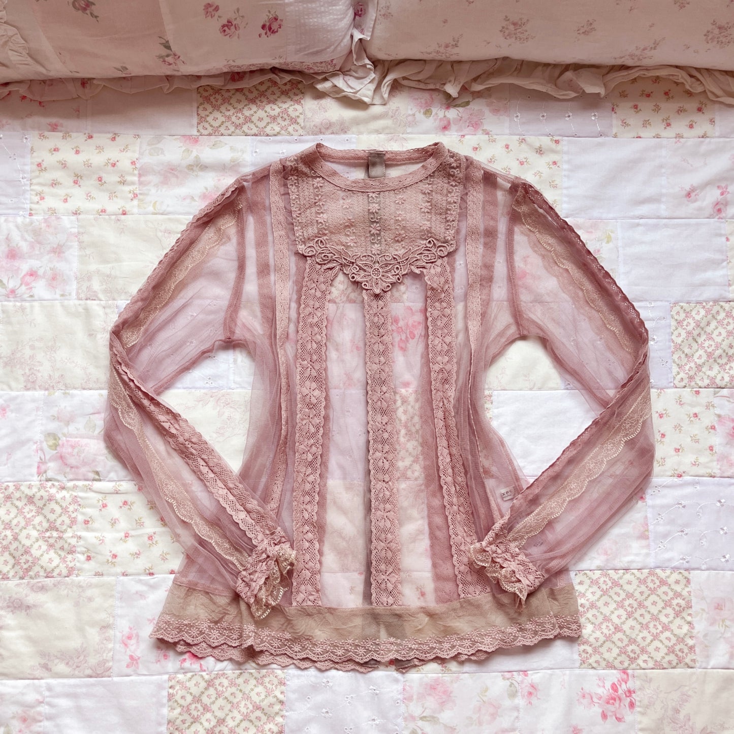 dusty pink sheer tulle blouse