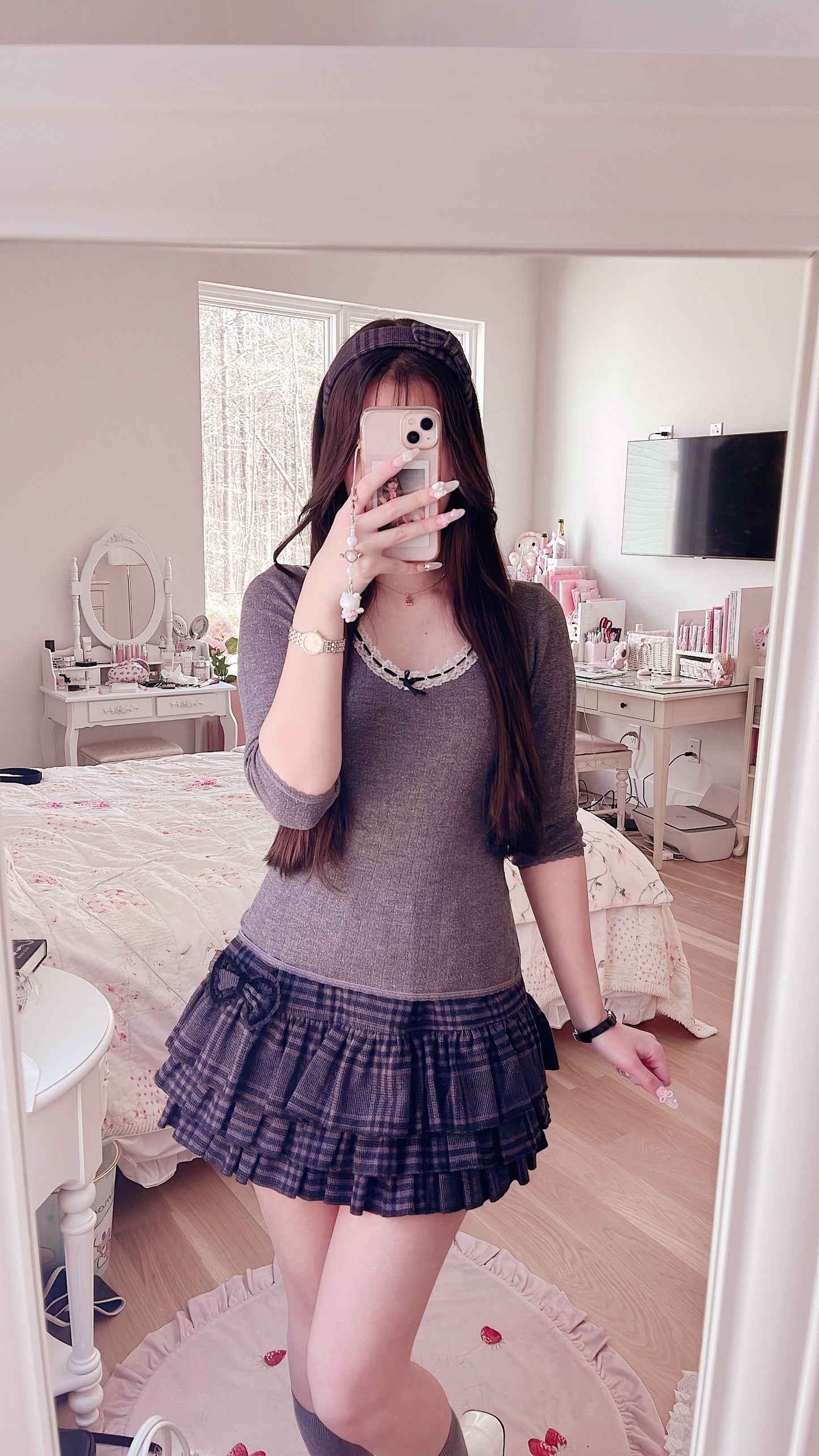 gray accent hem soft knit top