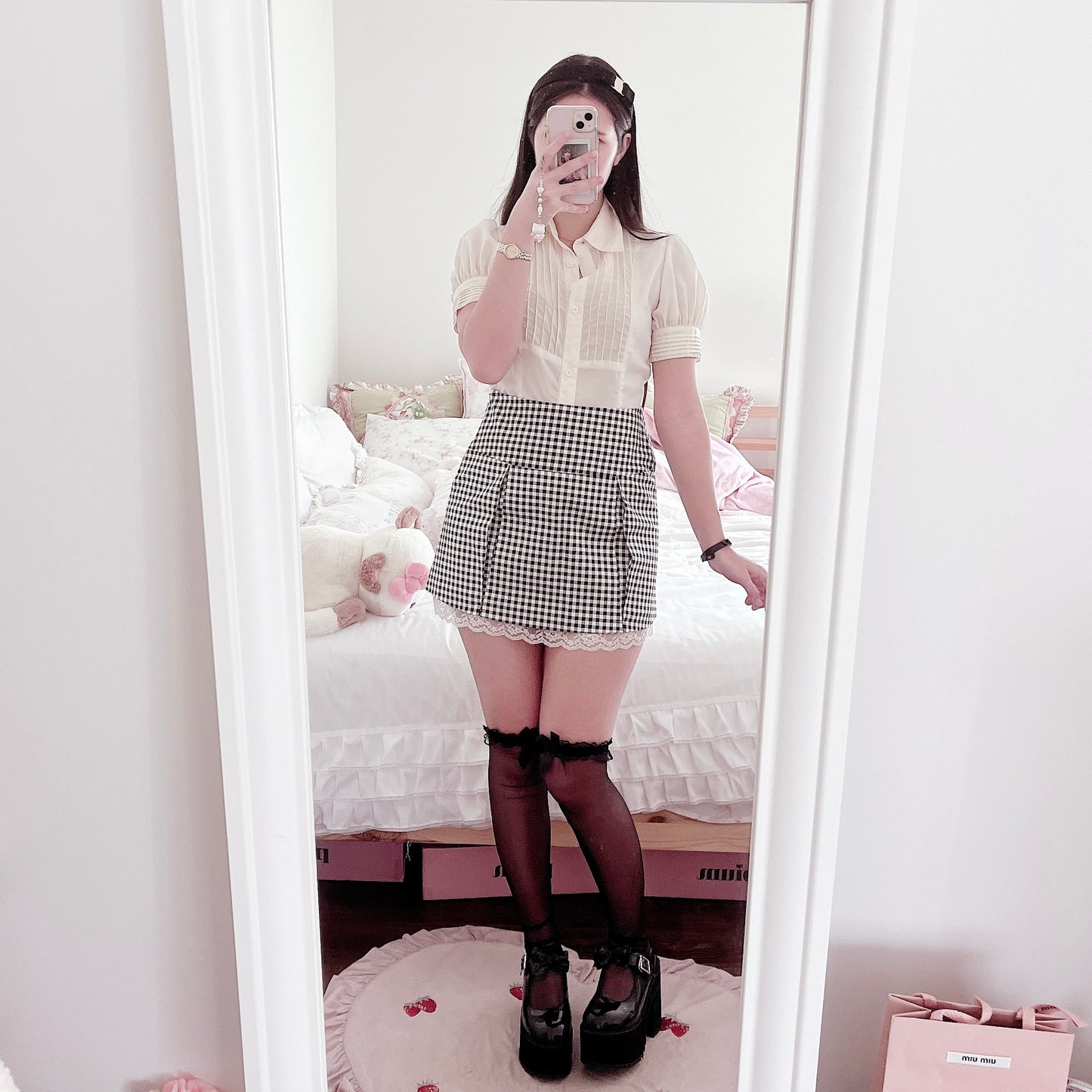 black and white gingham skirt