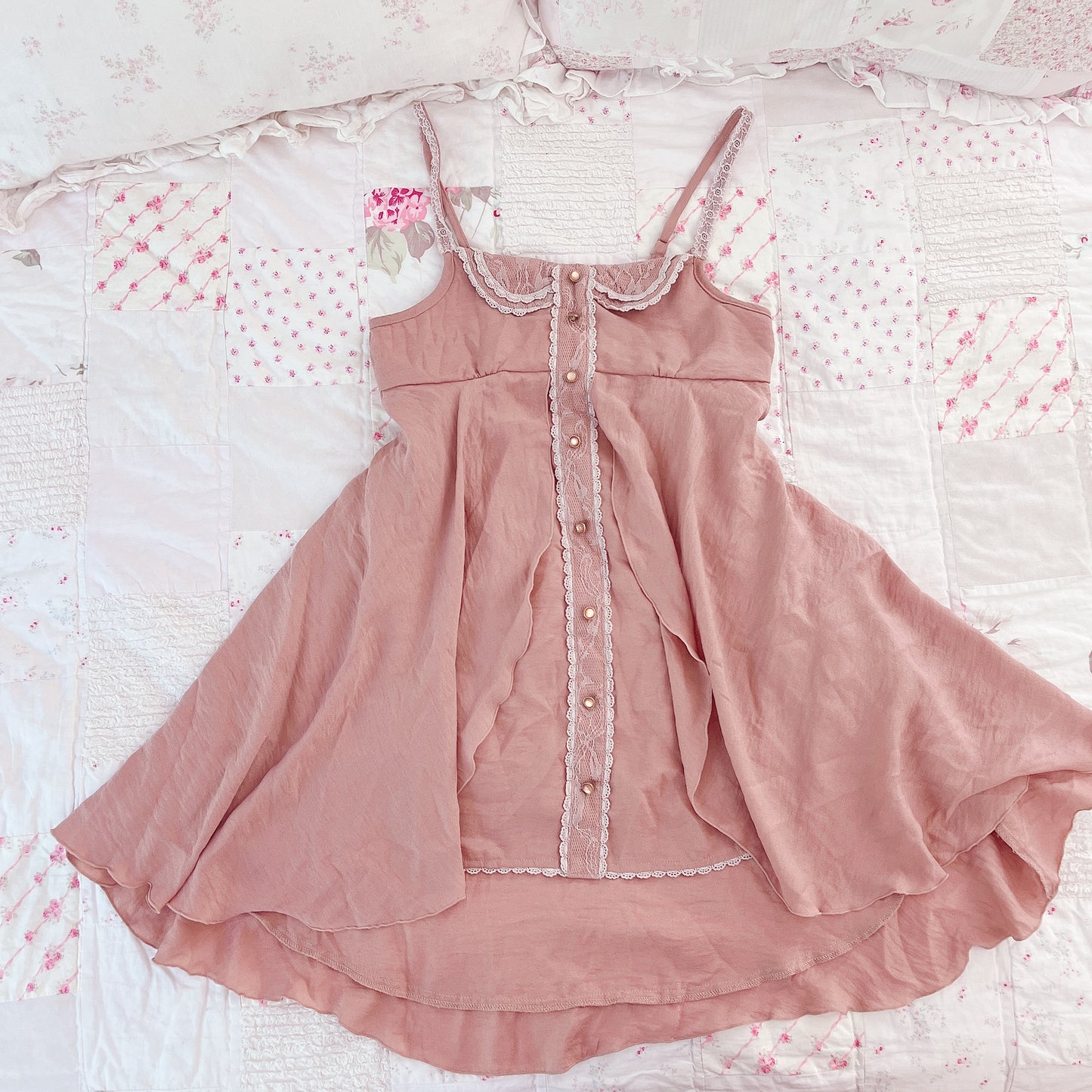 burnt orange flowy hi-low mini dress