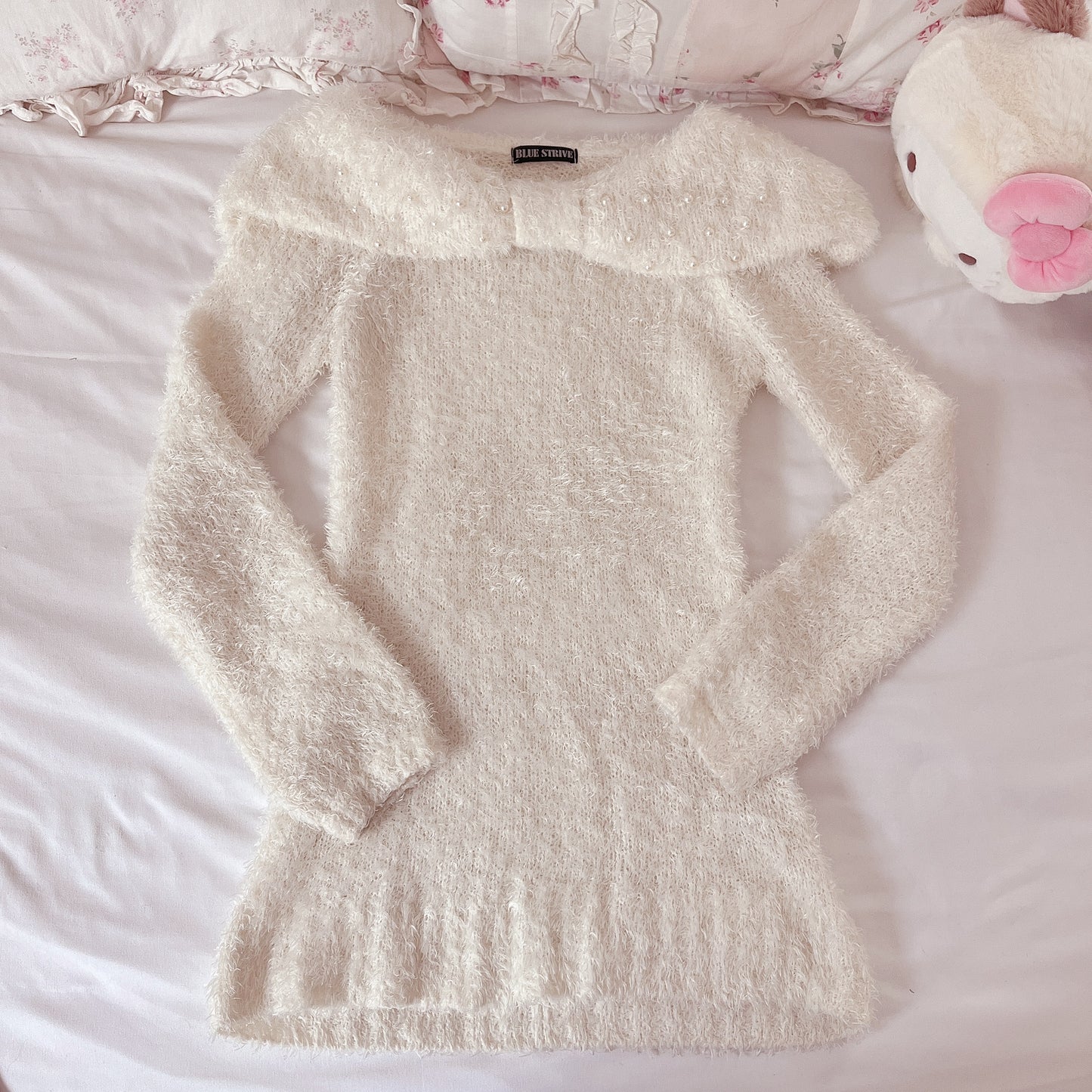fuzzy moco shawl neckline sweater