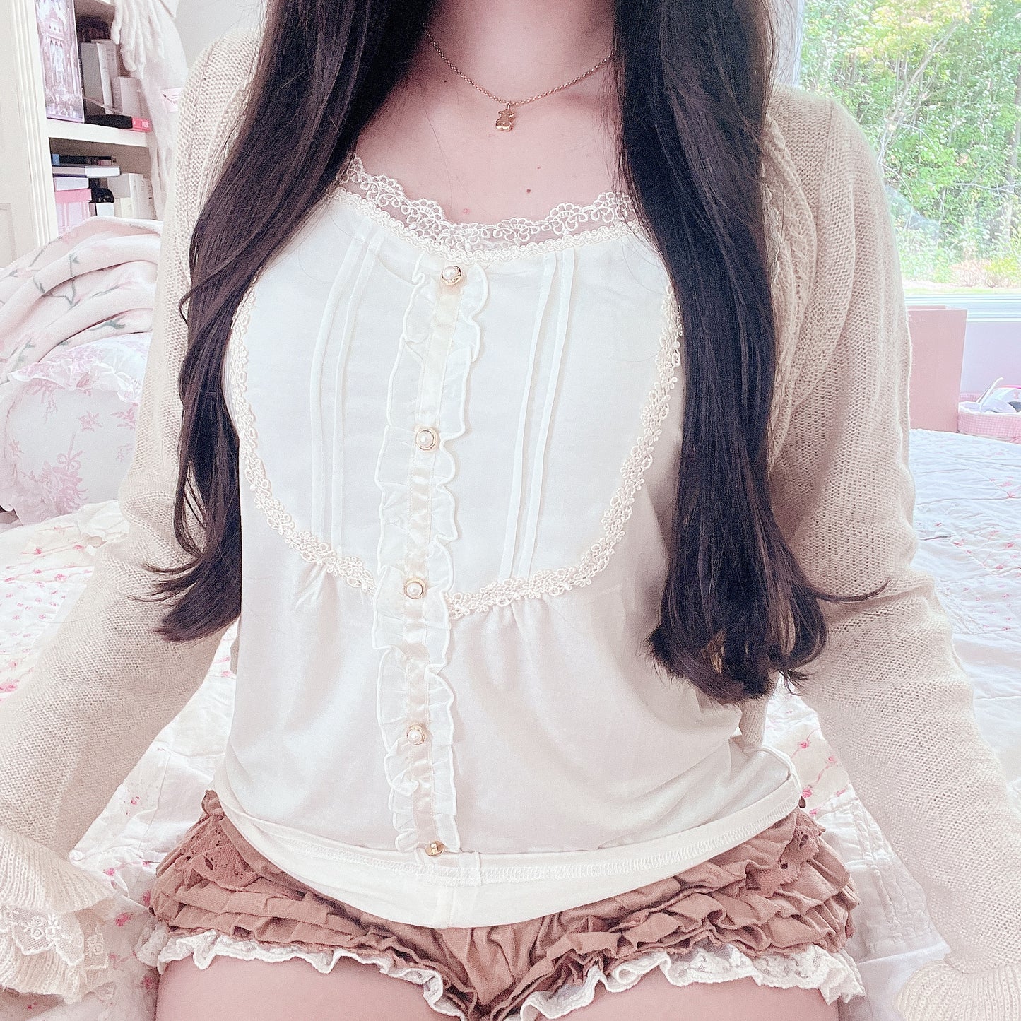 cream bib accent camisole