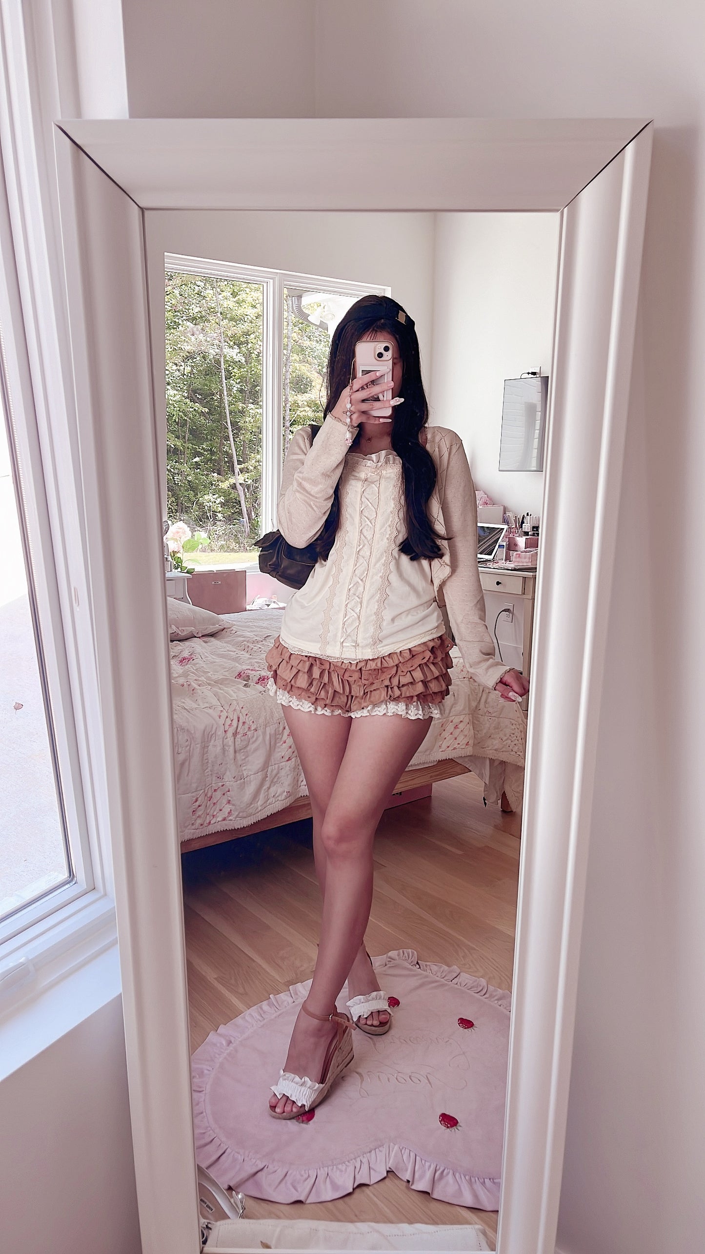 cream lace up halter ribbon cami