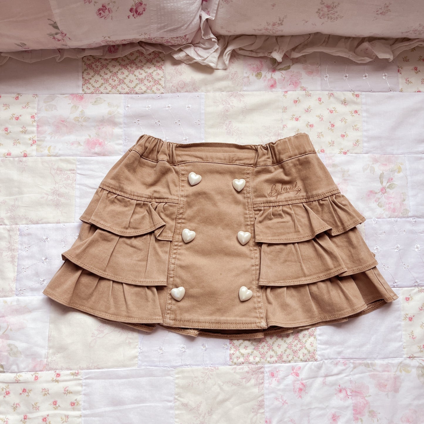 tan ruffle micro mini skirt