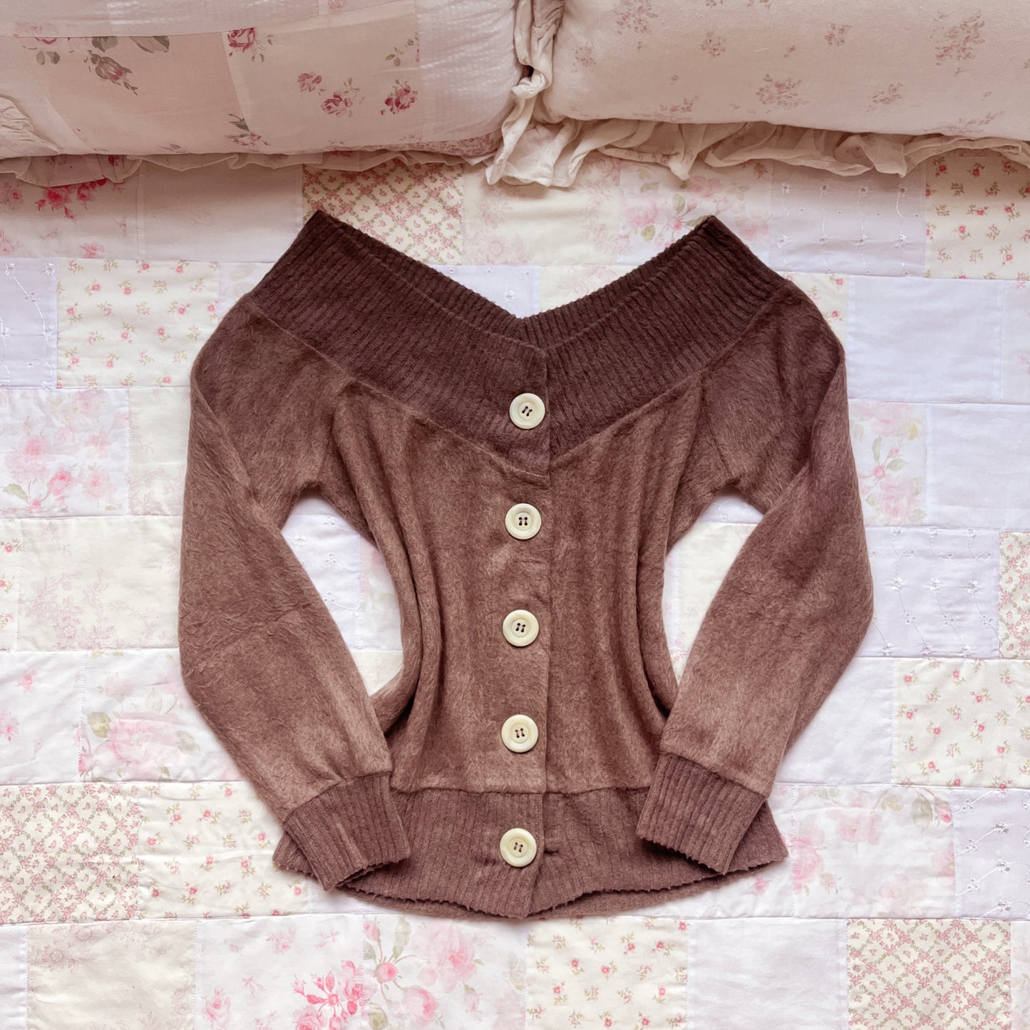 reversible brown button sweater