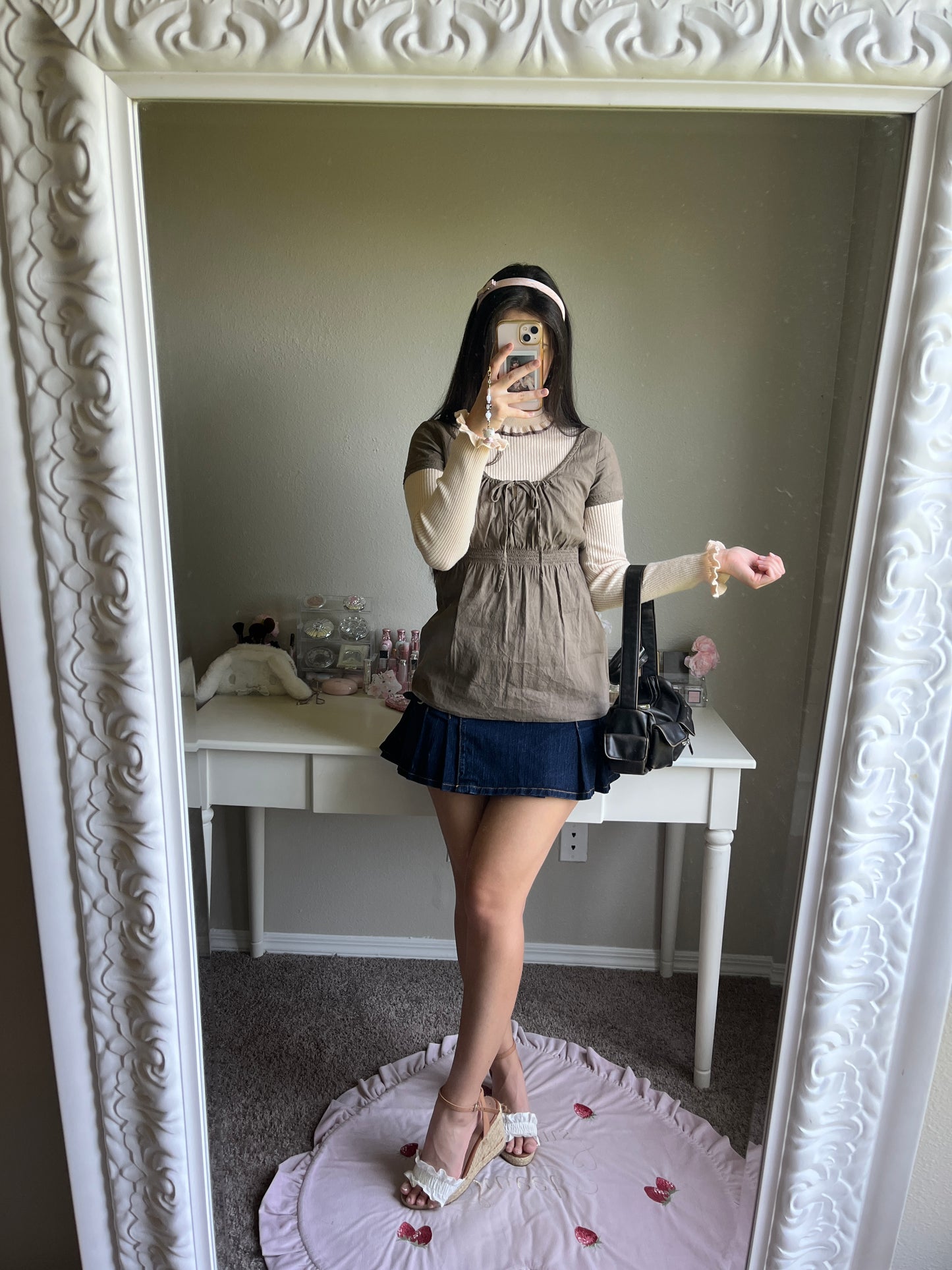 brown scoop neck milkmaid top
