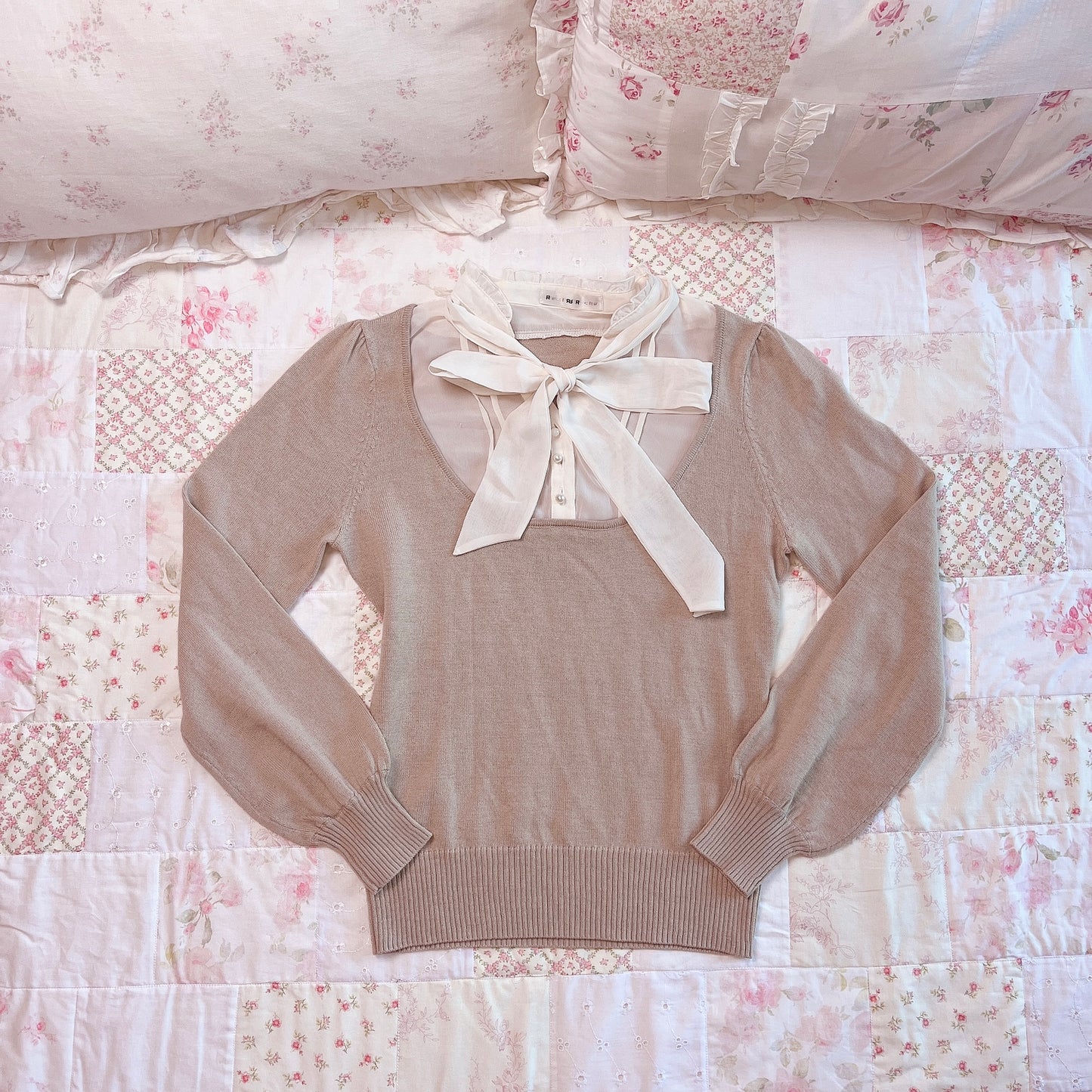 beige layered accent top