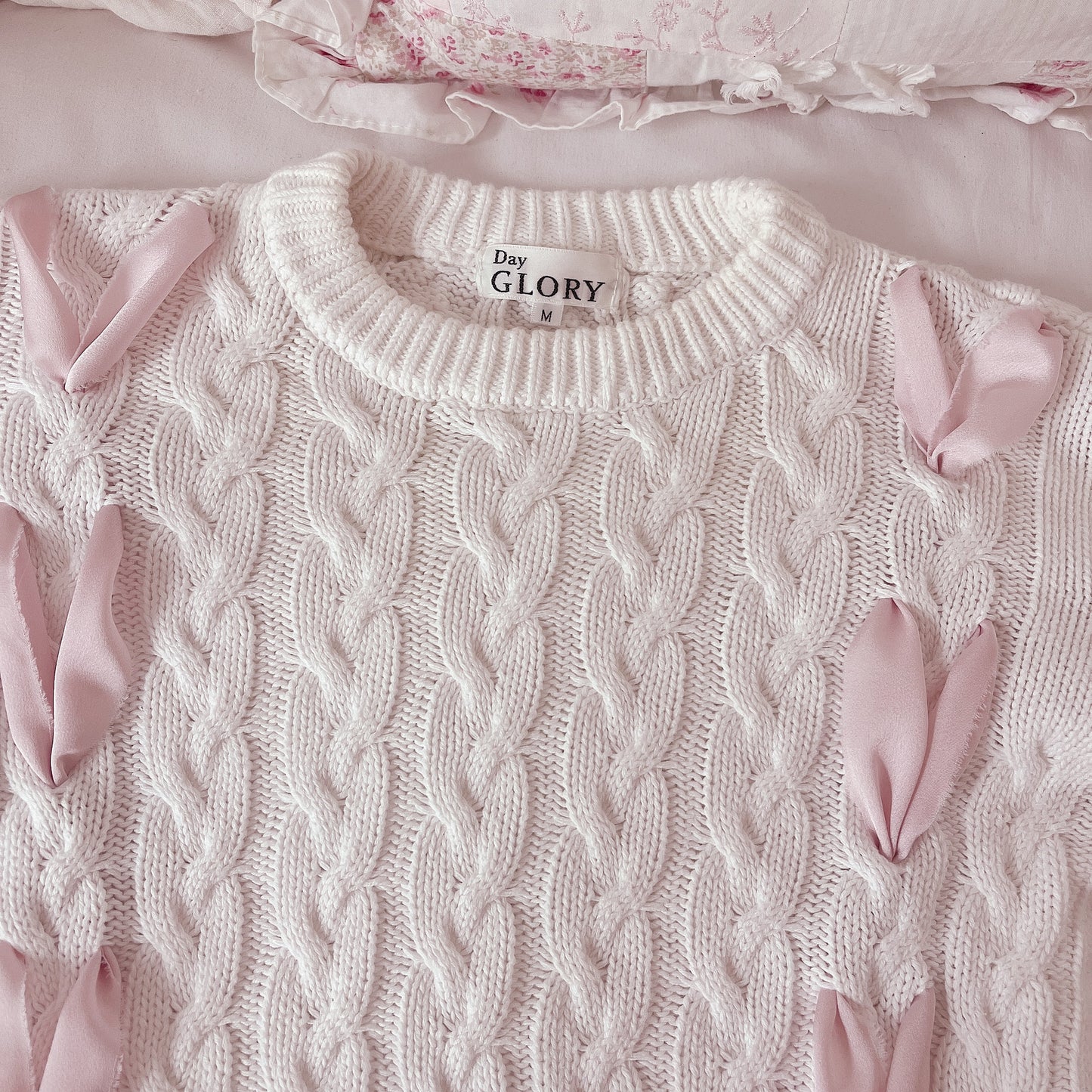 ribbon lace-up cable knit sweater