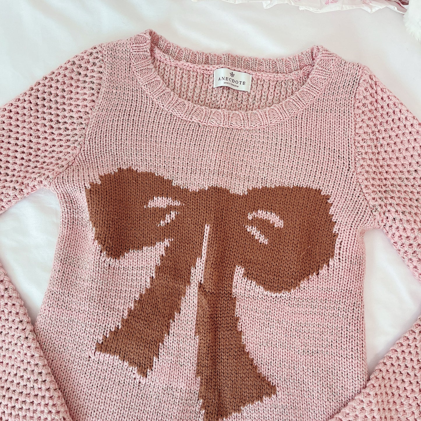 ribbon accent pink sweater dress