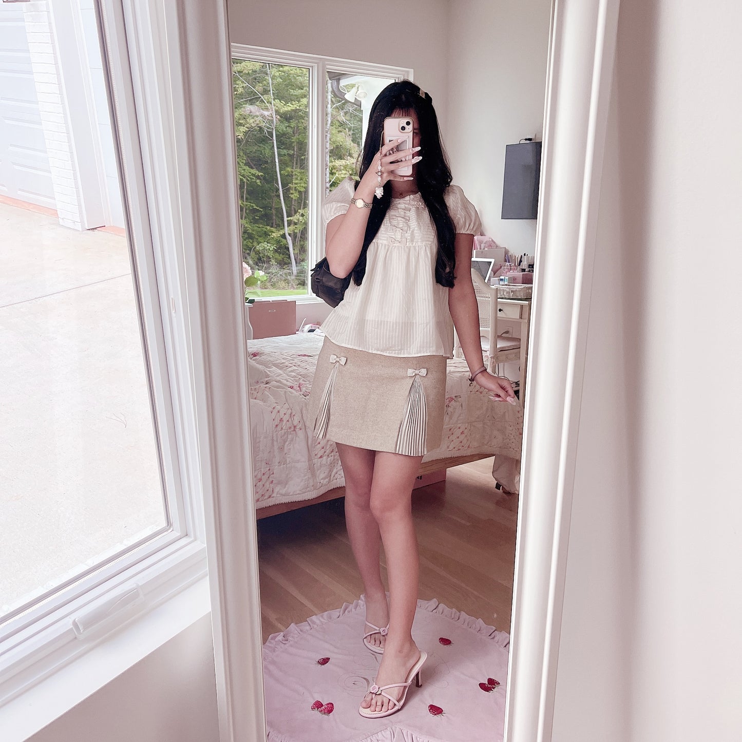 tan ribbon accent skirt