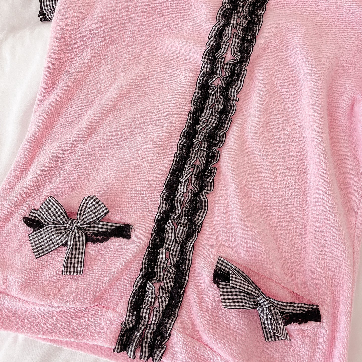 pink gingham trim mini parka