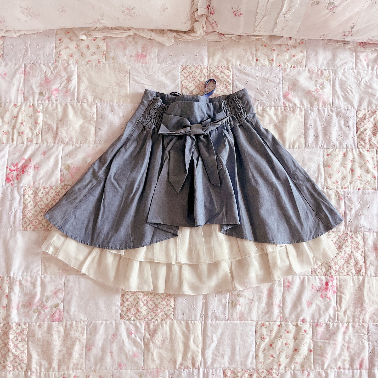 secret honey blue tiered skirt