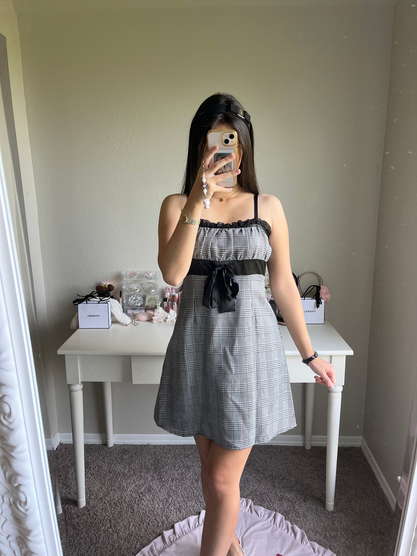 houndstooth check ribbon dress