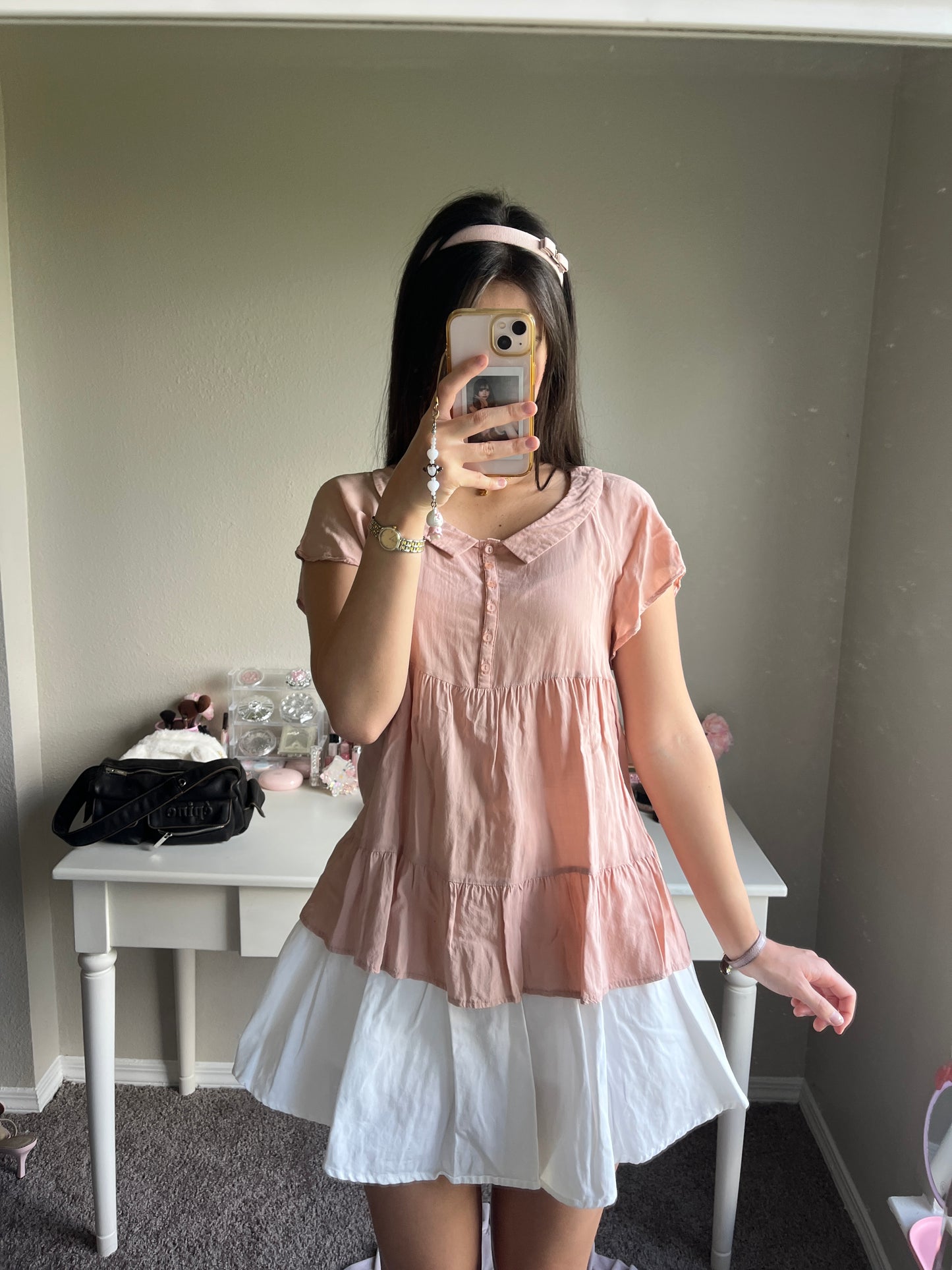 dusty coral pink flowy blouse